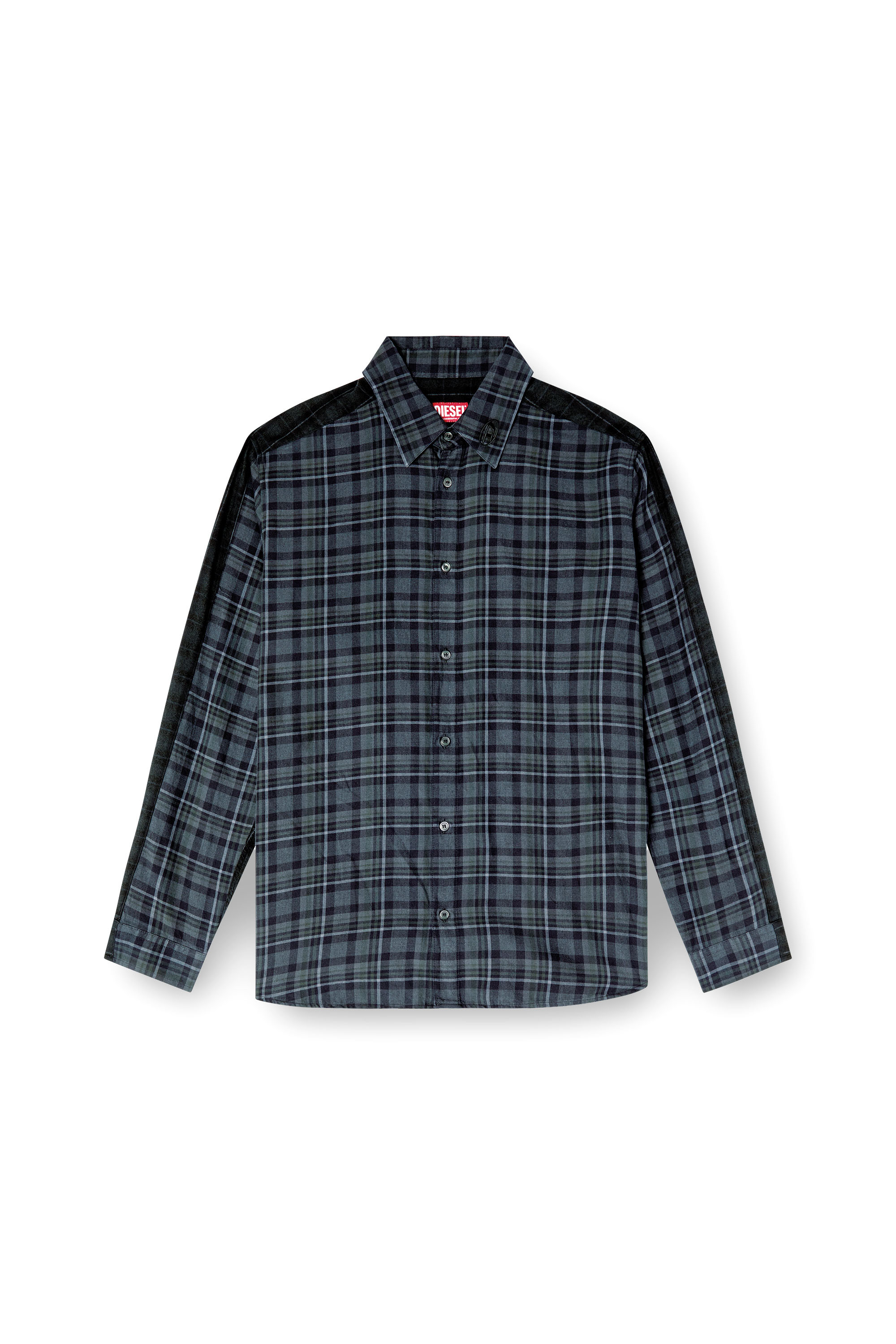 Diesel - S-SIMPLY-CHECK, Man's Spliced check flannel shirt in Black/Blue - 3