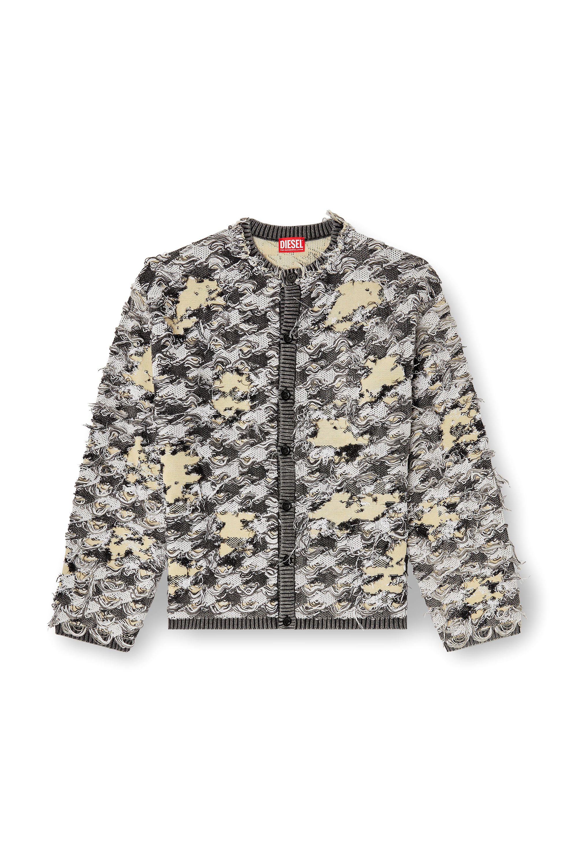 Diesel - K-VALBOR, Man's Cardigan in devoré houndstooth jacquard in Black/White - 3