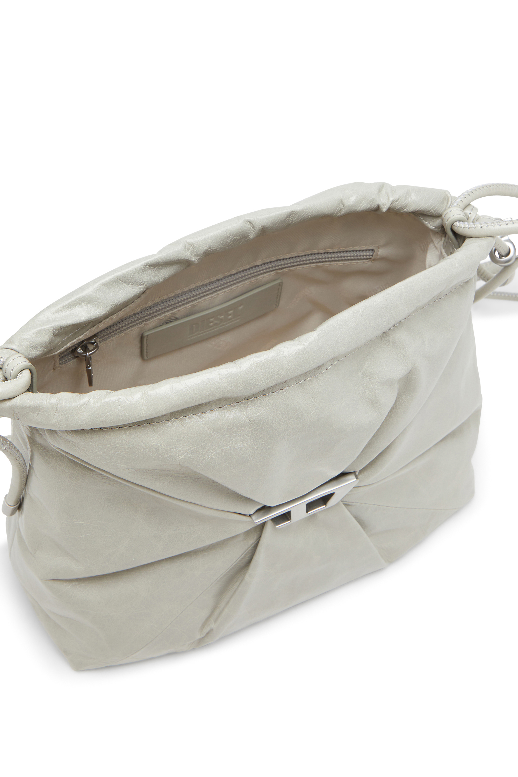 Diesel - SCRUNCH-D BUCKET, Woman's Scrunch-D-Bucket bag in shiny wrinkled leather in White - 4