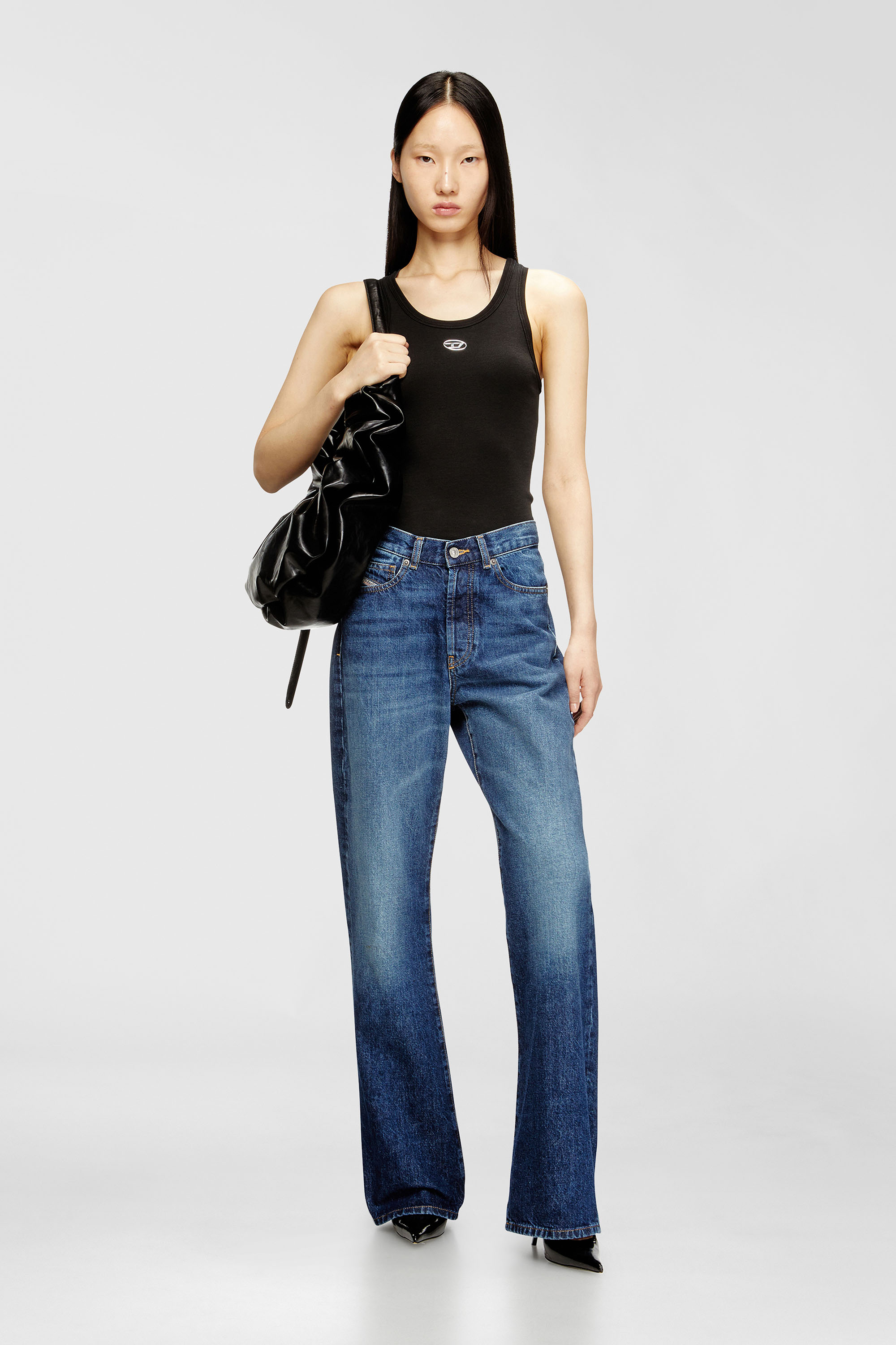 Diesel - T-ANKI-OD, Woman's Slim ribbed tank top with metallic Oval D in Black - 1