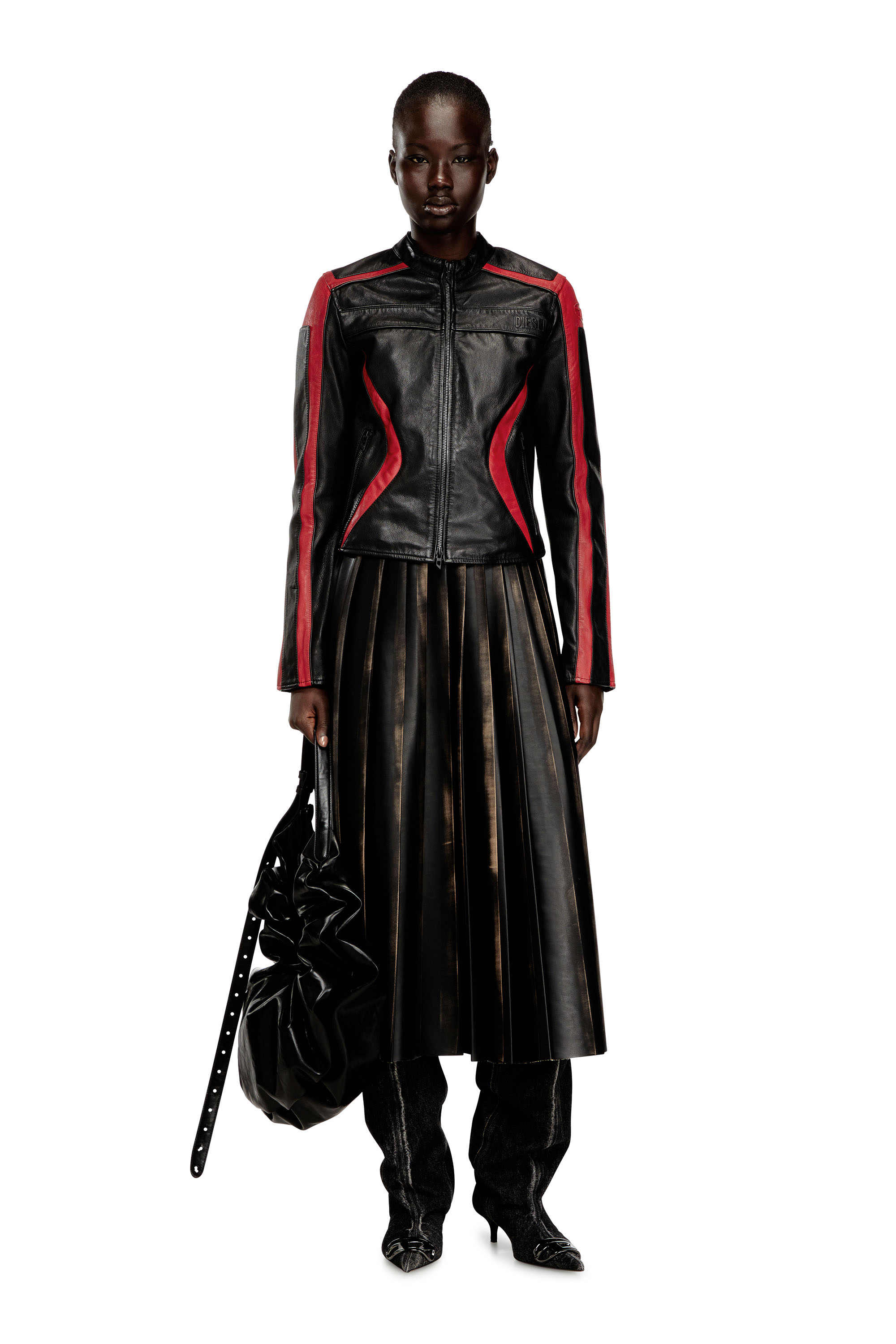 Diesel - O-SAKA, Woman's Distressed pleated midi skirt in Black/Brown - 2