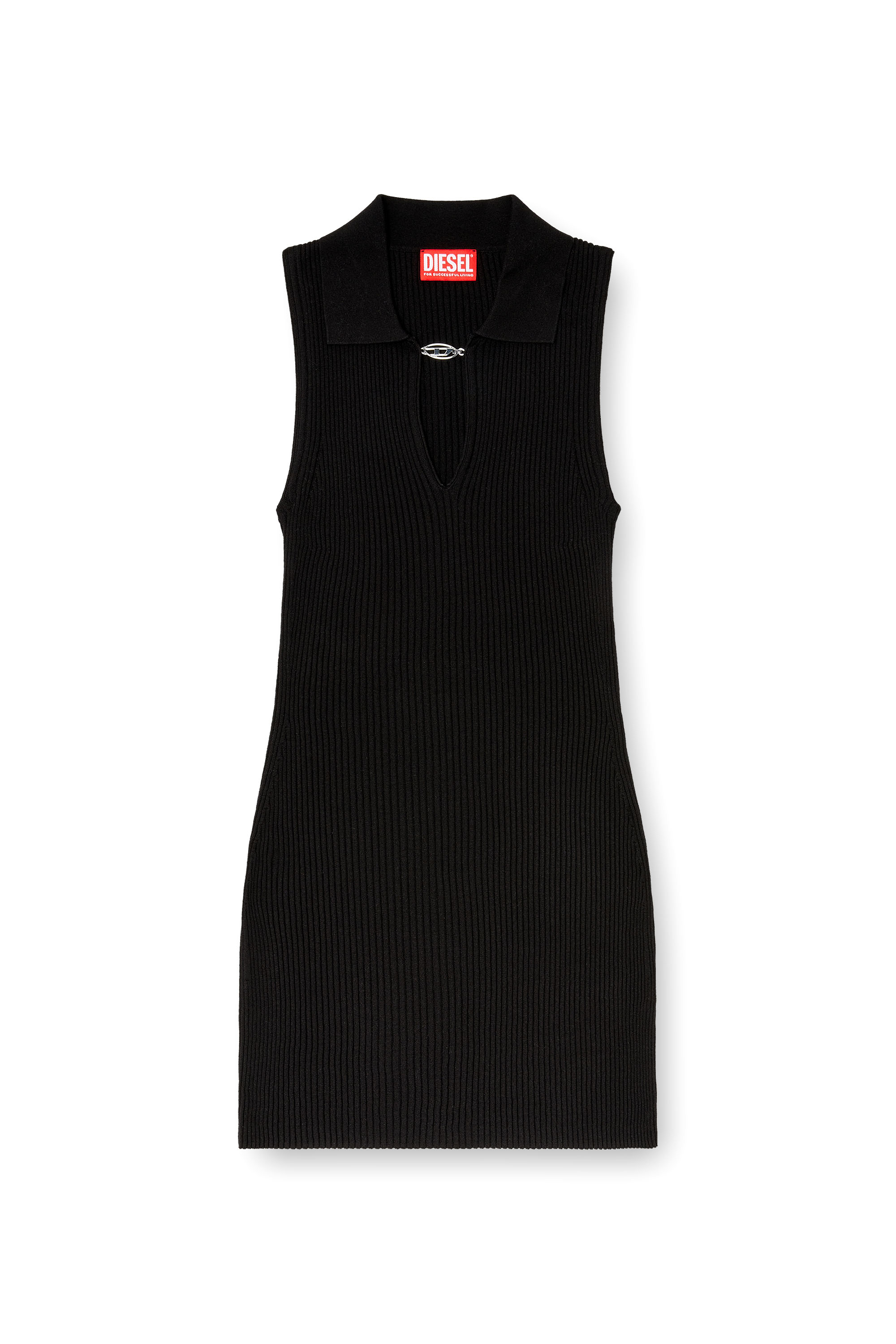 Diesel - M-LILMA, Woman's Short polo dress in silk-blend rib knit in Black - 3