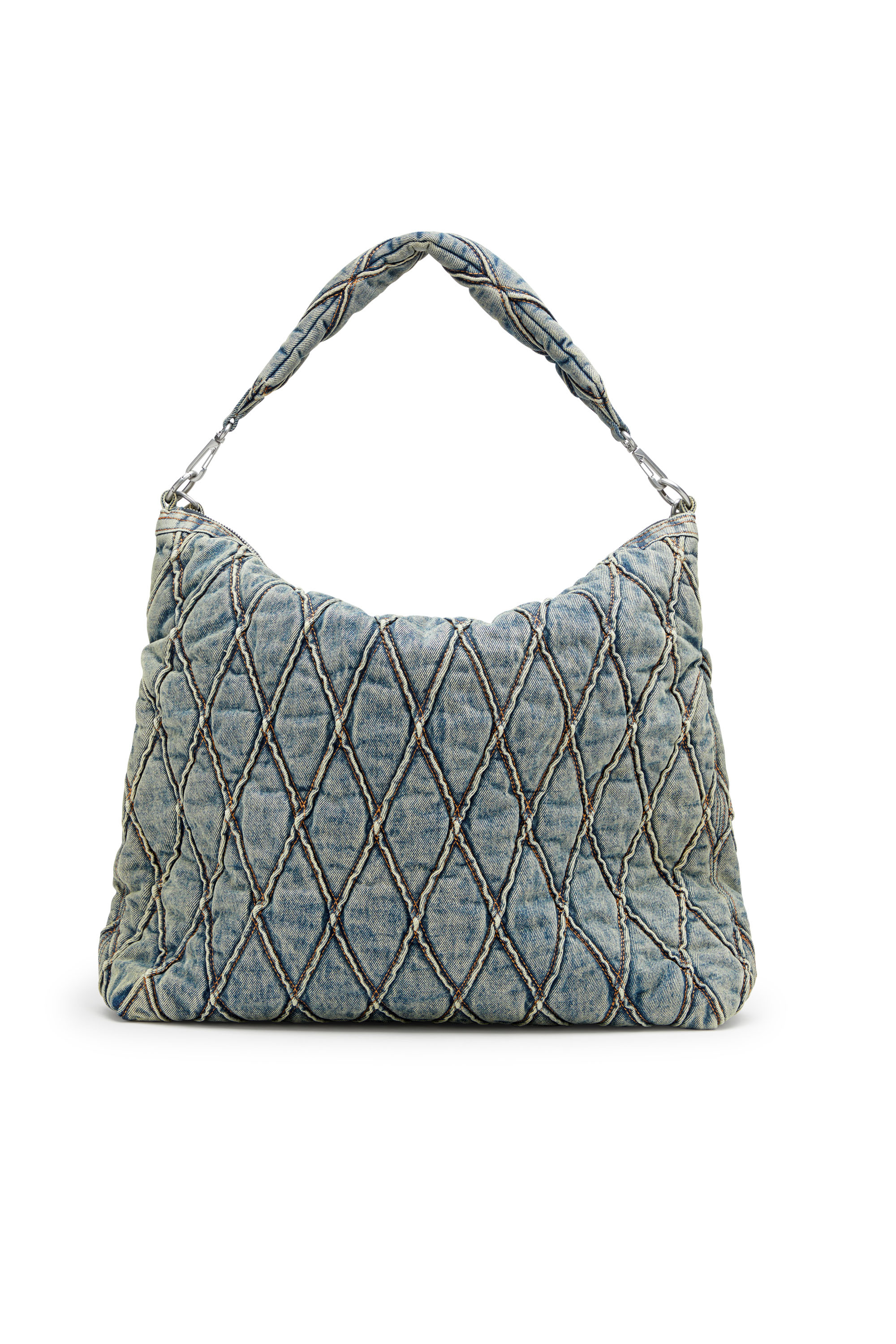 Diesel - CHARM-D HOBO, Woman's Charm-D-Large hobo in argyle quilted denim in Blue - 3