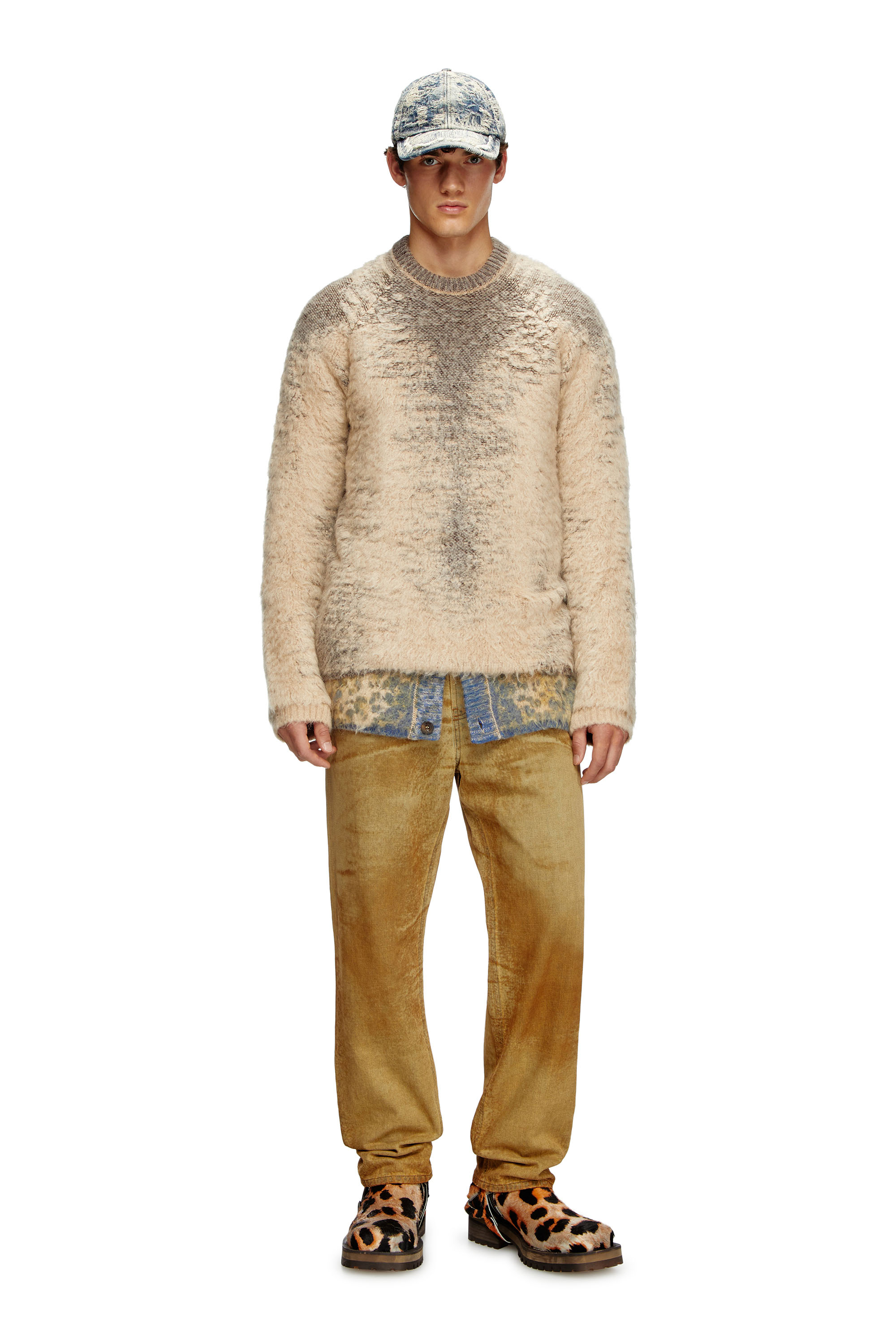 Diesel - K-PENNAC, Man's Mohair-blend jumper with sweat effects in Beige - 1