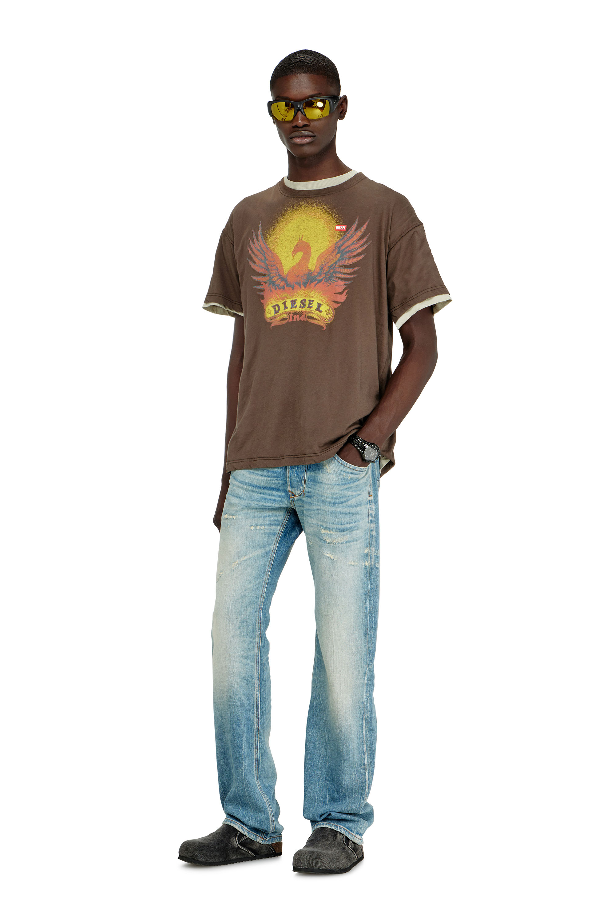 Diesel - T-NORM-AA1, Man's Regular T-shirt with Phoenix print in Brown - 1