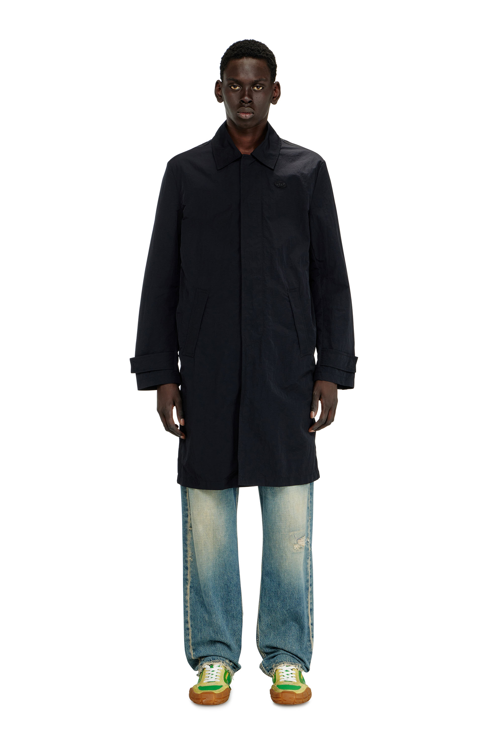 Diesel - J-BURHAT, Man's Nylon coat with shiny crinkle finish in Black - 1