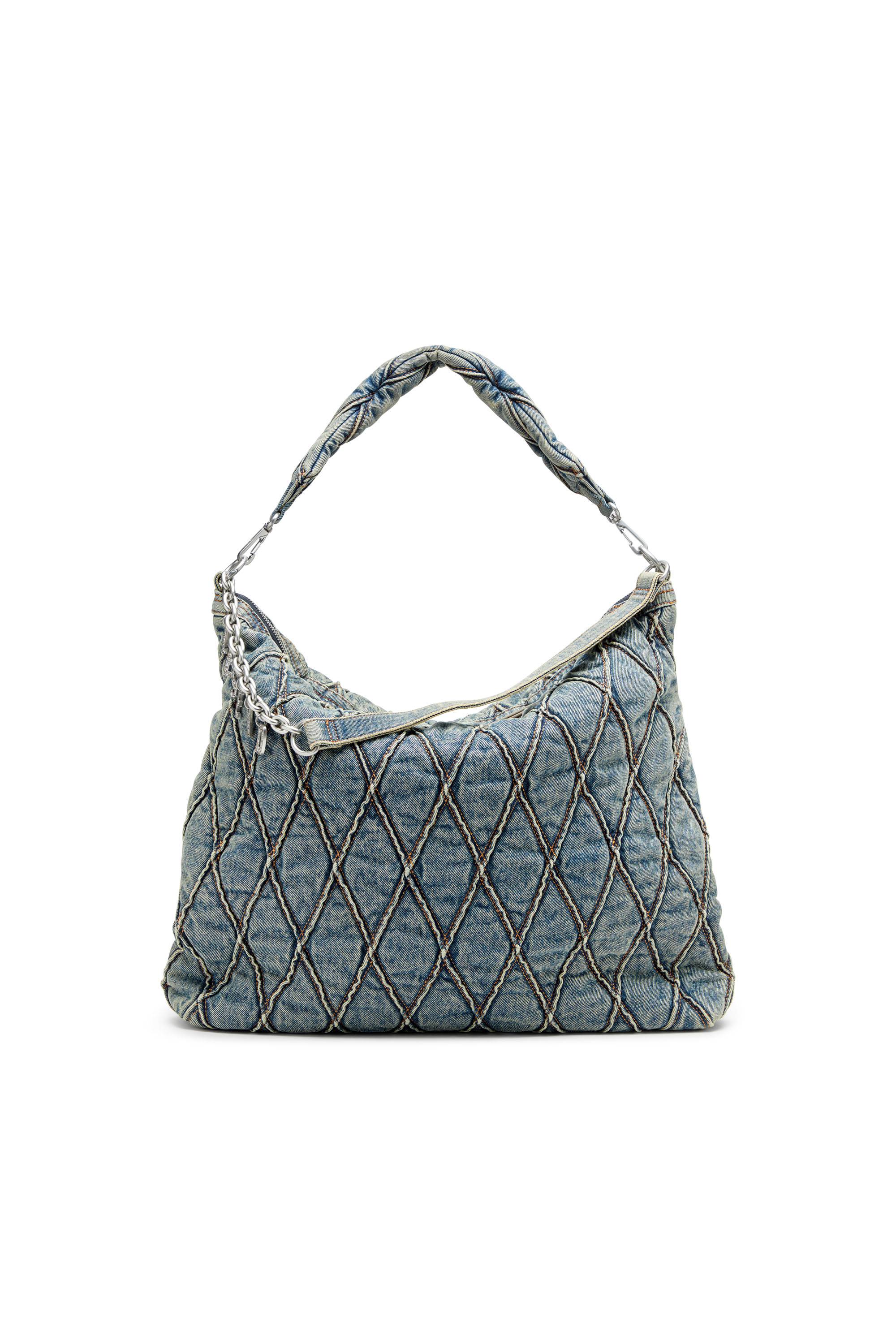 Diesel - CHARM-D HOBO, Woman's Charm-D-Large hobo in argyle quilted denim in Blue - 2