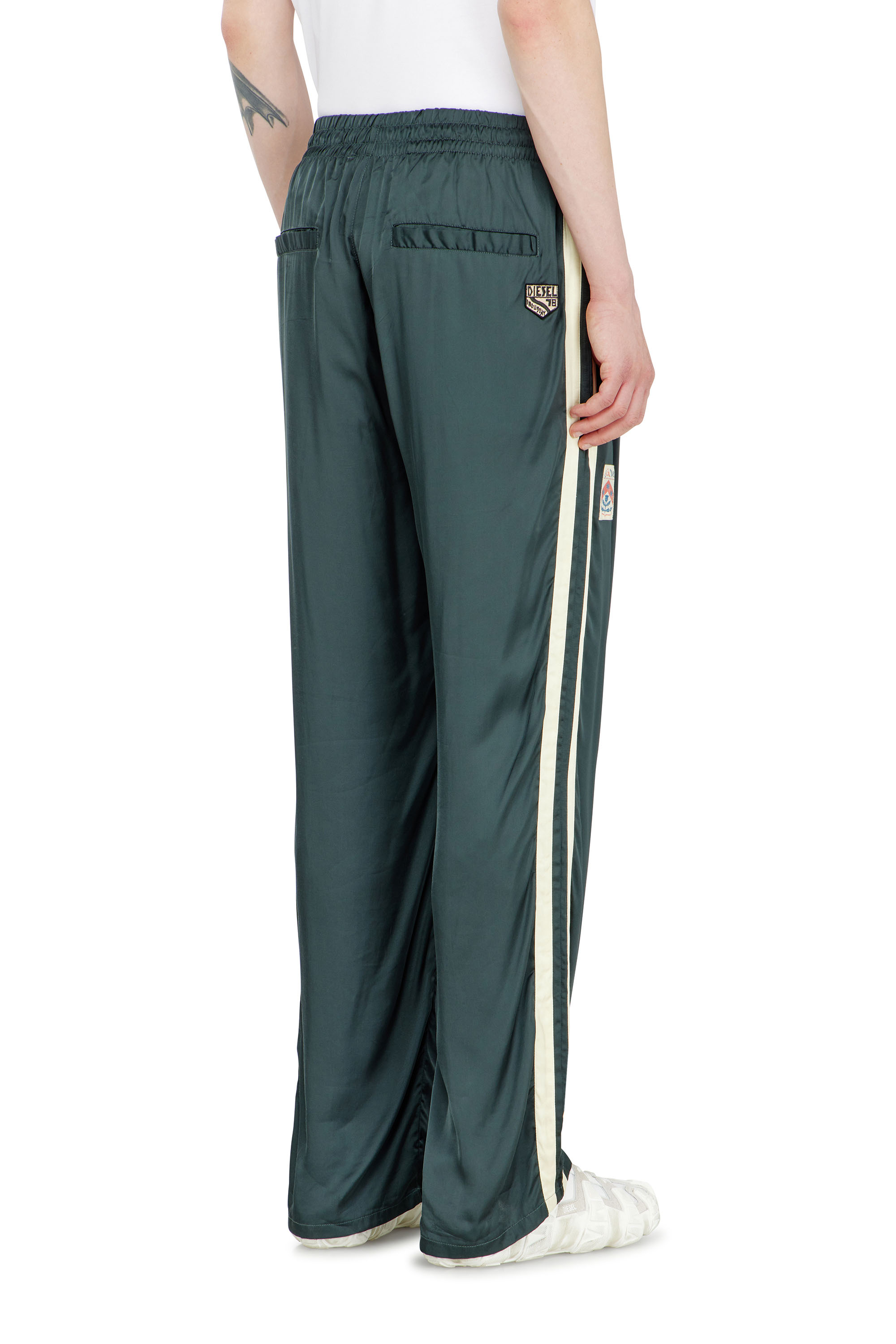 Diesel - P-ANNU, Man's Satin track pants with patches in Dark Green - 3
