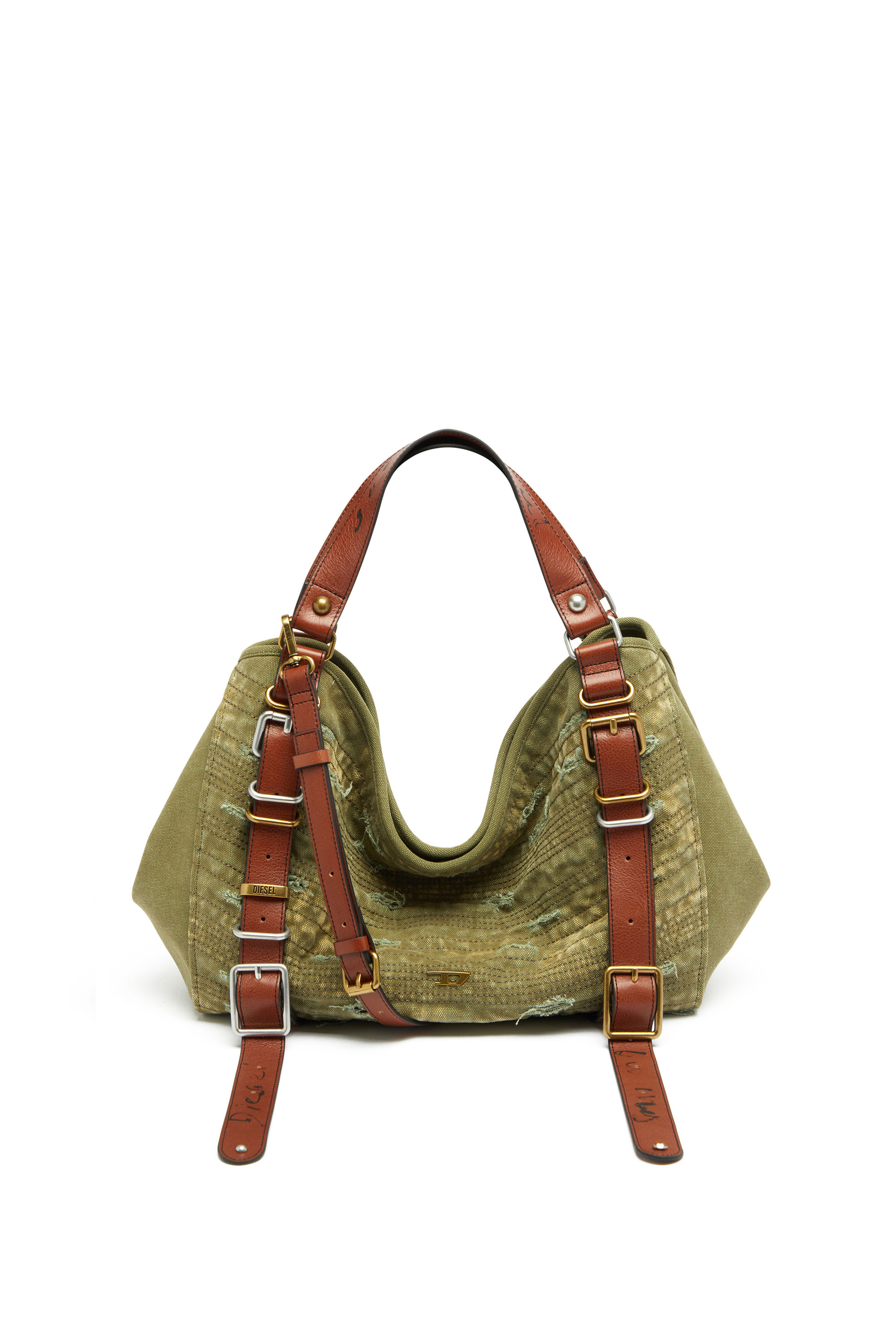 Diesel - D-ONE TOPHANDLE M, Unisex's D-One-Medium top-handle bag in distressed canvas in Military Green - 1