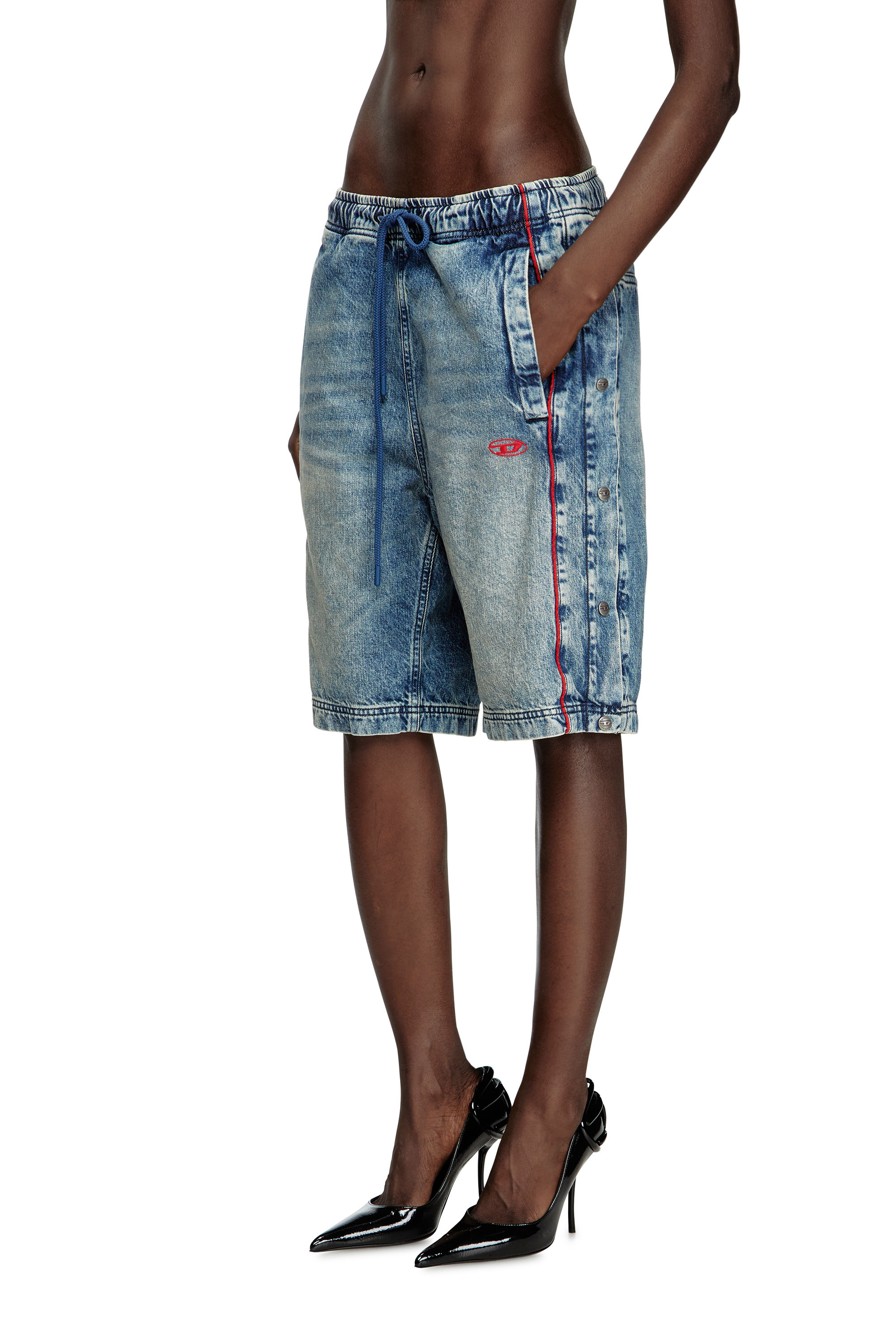 Diesel - D-AXFOR-SHORT-S, Unisex's Denim shorts with red piping in Medium blue - 5