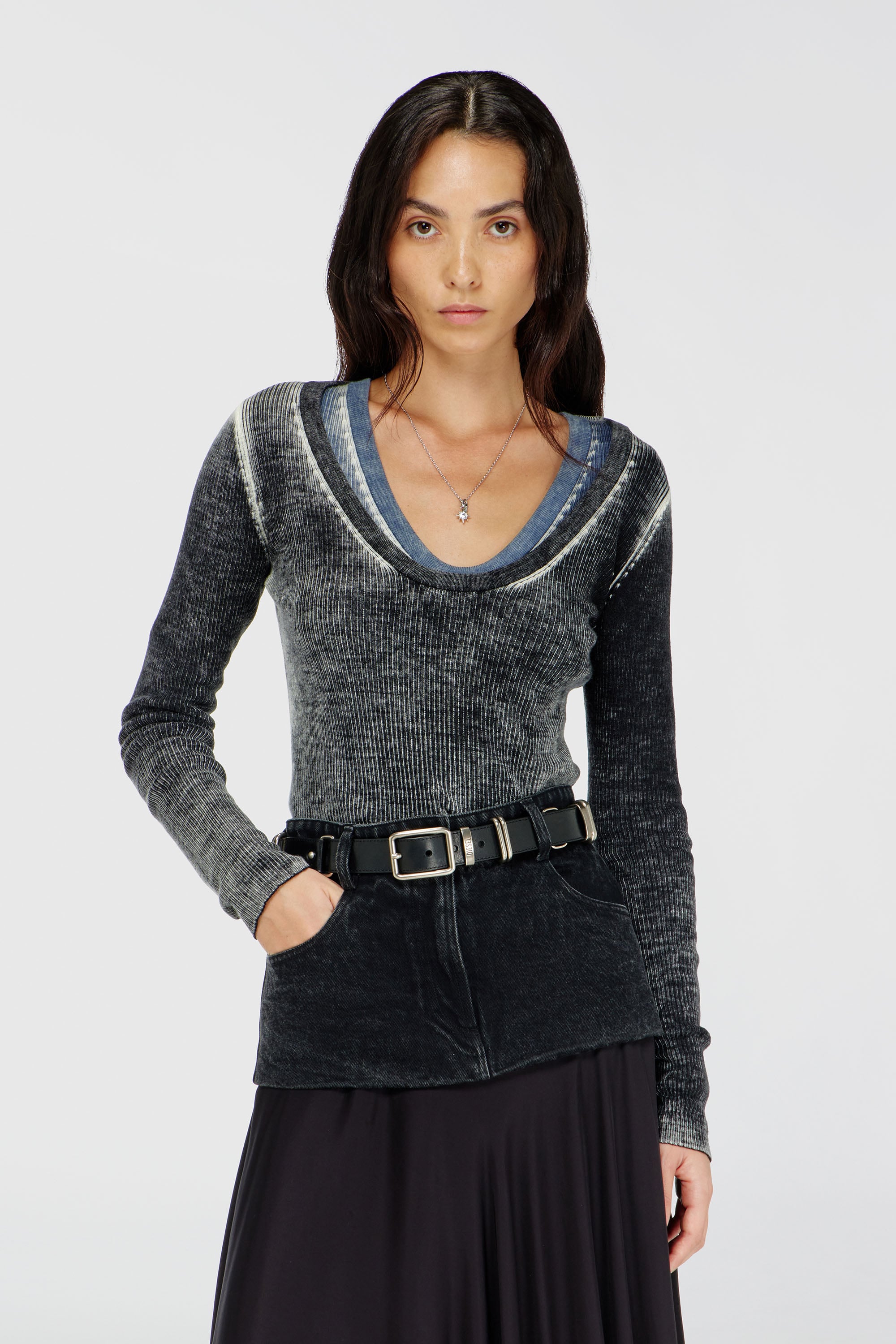Diesel - M-ELIANE, Woman's Jumper in wool with reverse print in Black - 1
