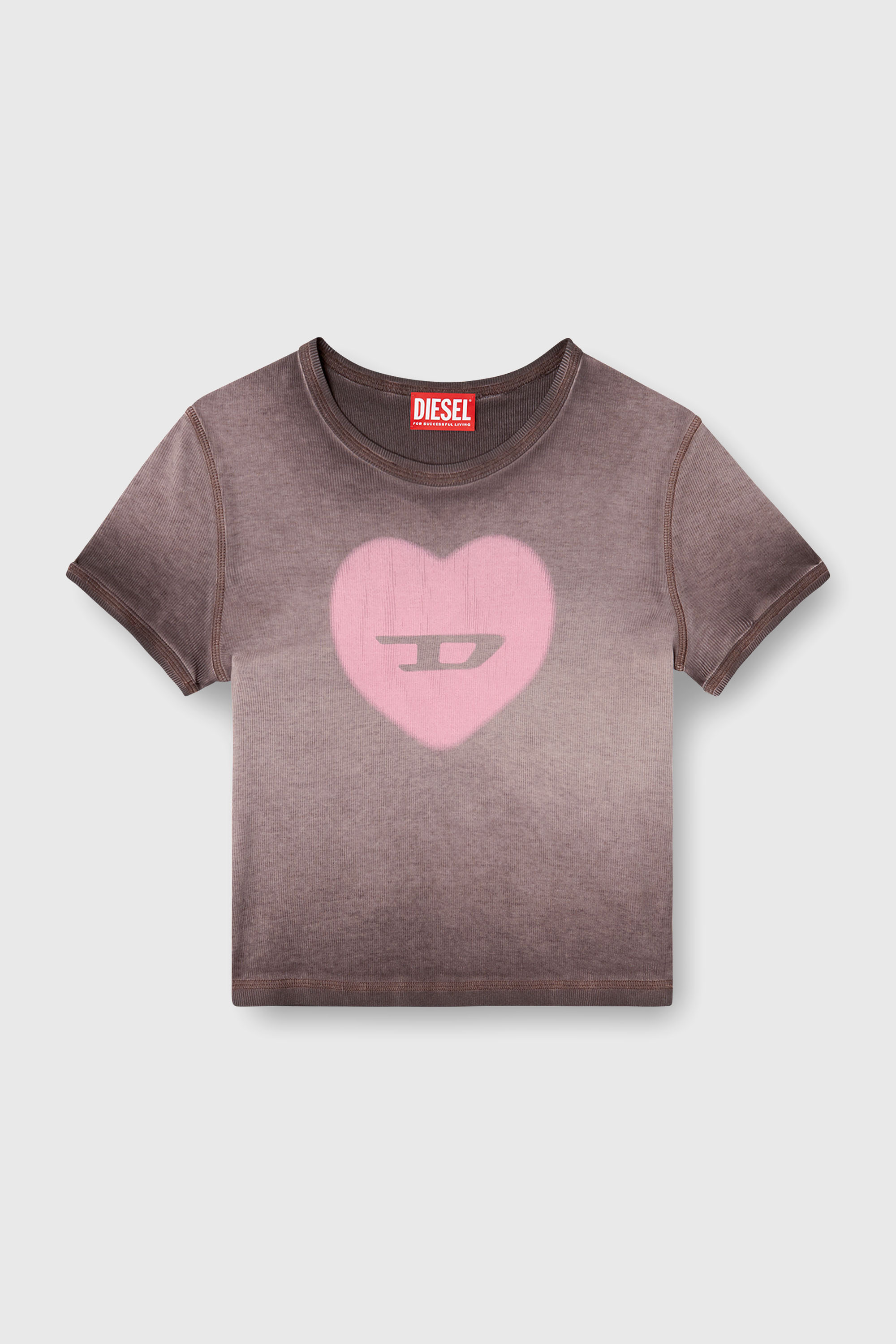 Diesel - T-ELE, Woman's Ribbed T-shirt with watercolour heart D in Violet - 2
