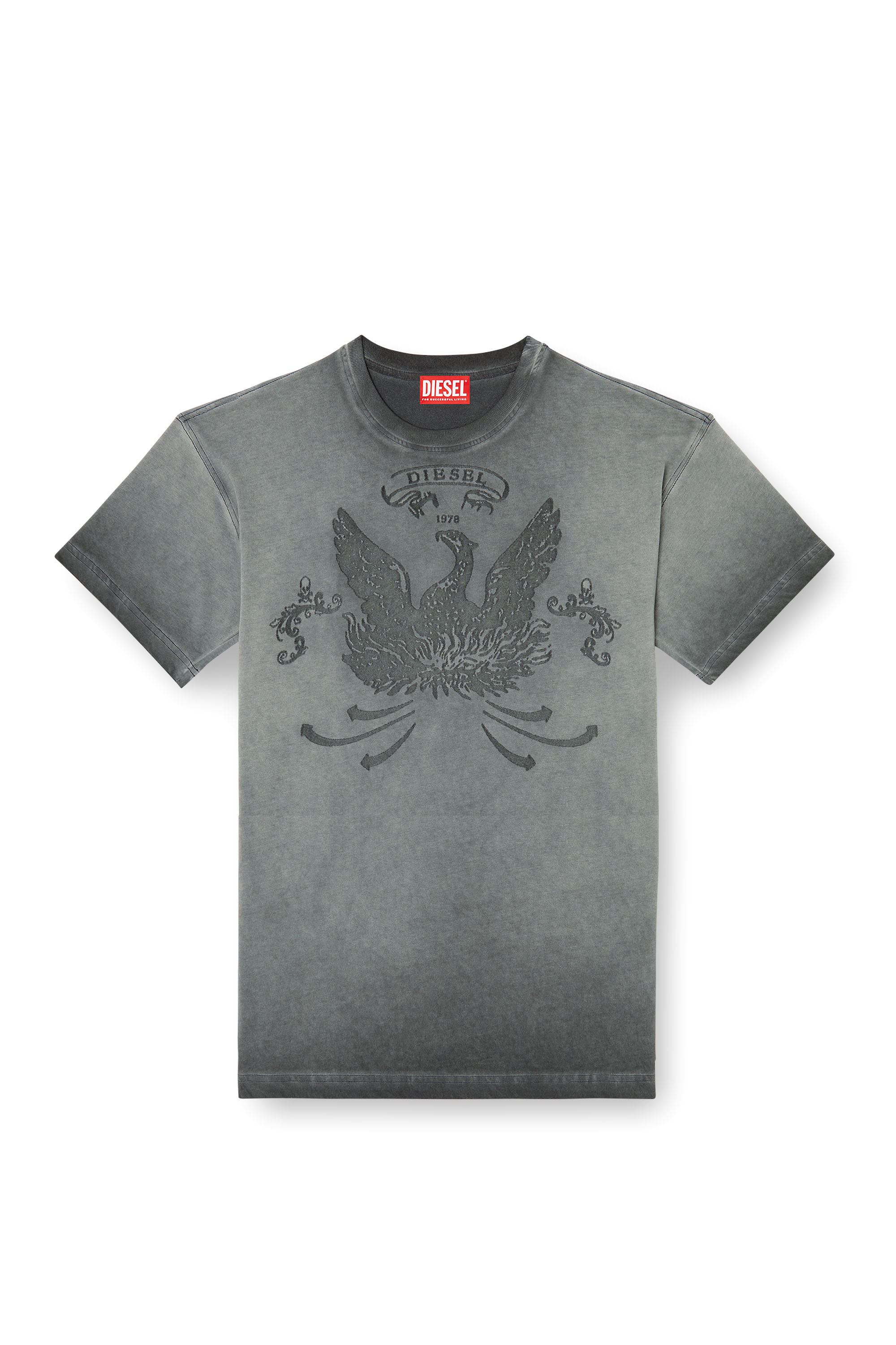 Diesel - T-NORM-T9, Man's T-shirt with phoenix devoré in Grey - 2