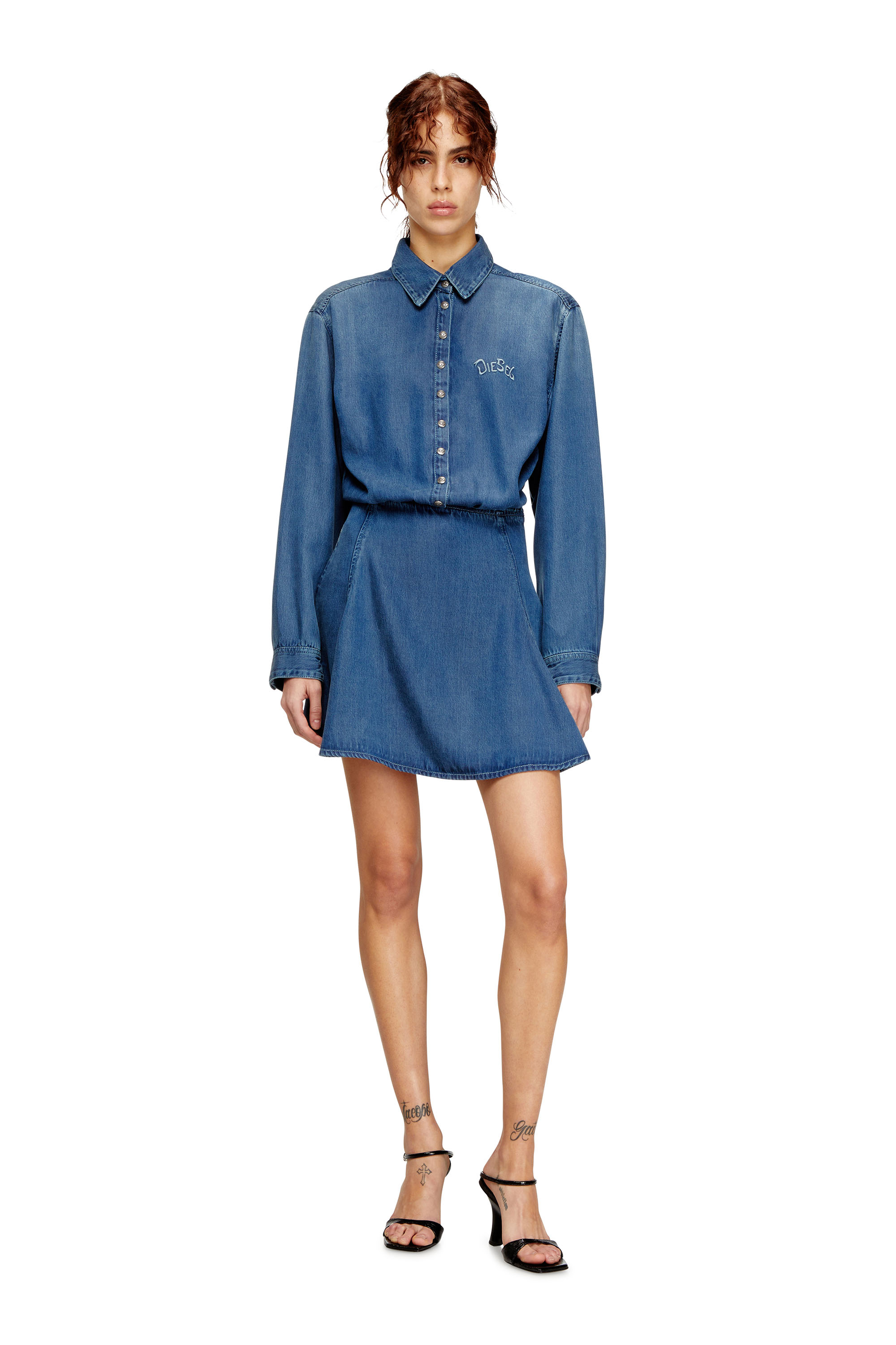 Diesel - DE-DREVIA-S, Woman's Denim dress with back embroidery in Medium blue - 3