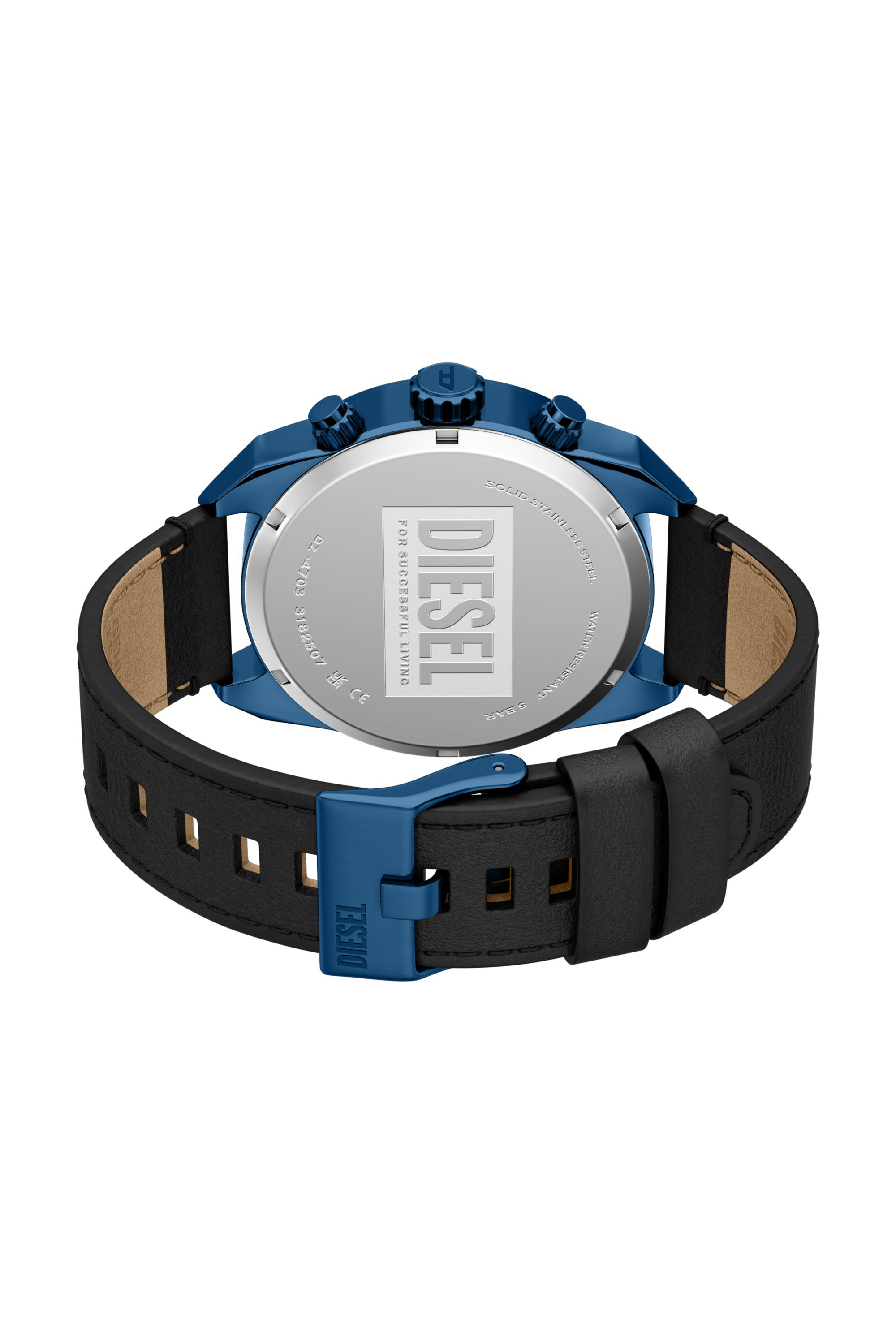 Men's Spiked Chronograph Black Leather Watch | Multicolor | Diesel
