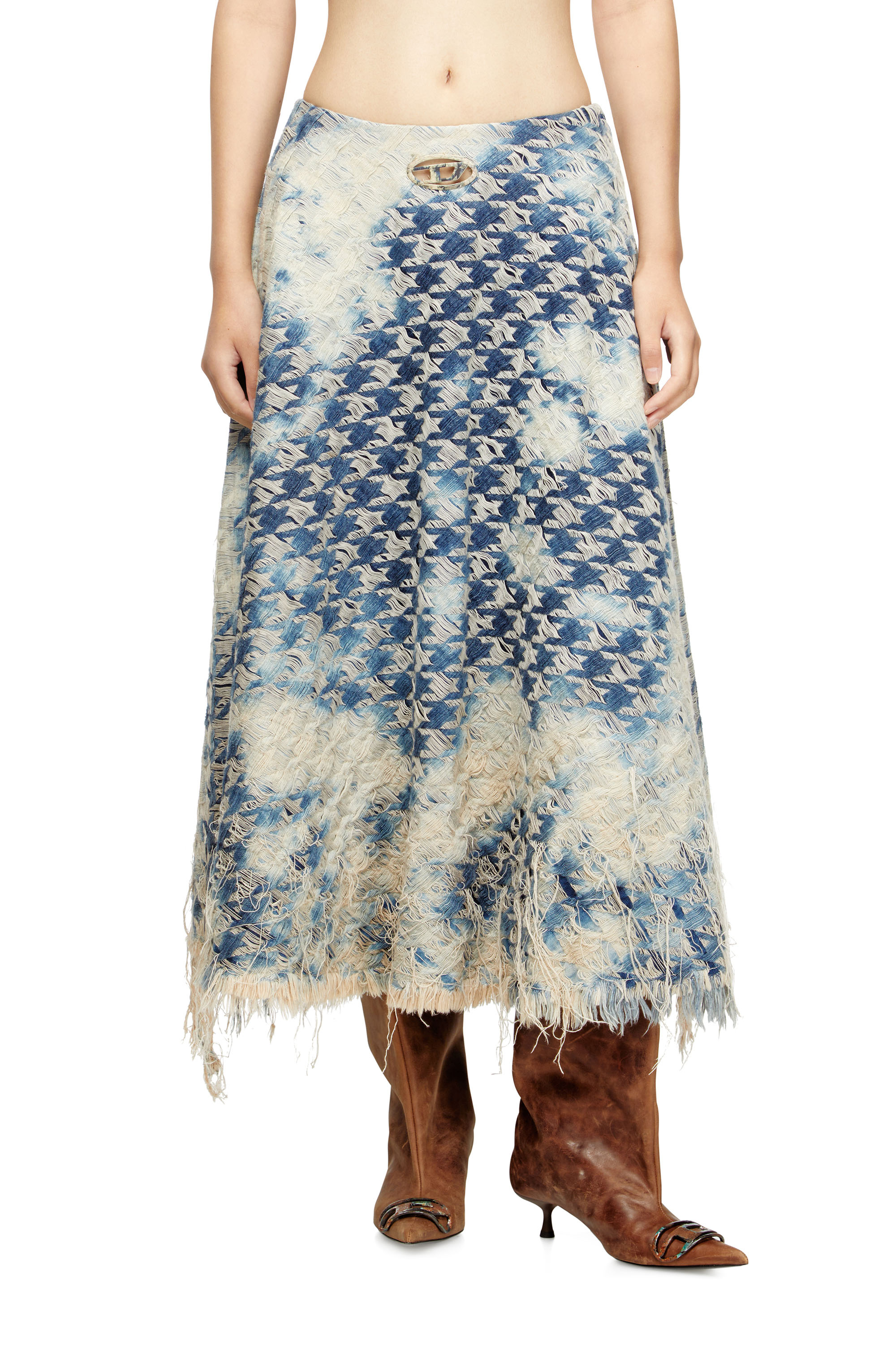 Diesel - DE-ANNET-FSH1, Woman's Midi skirt in houndstooth-weave denim in Light Blue - 1