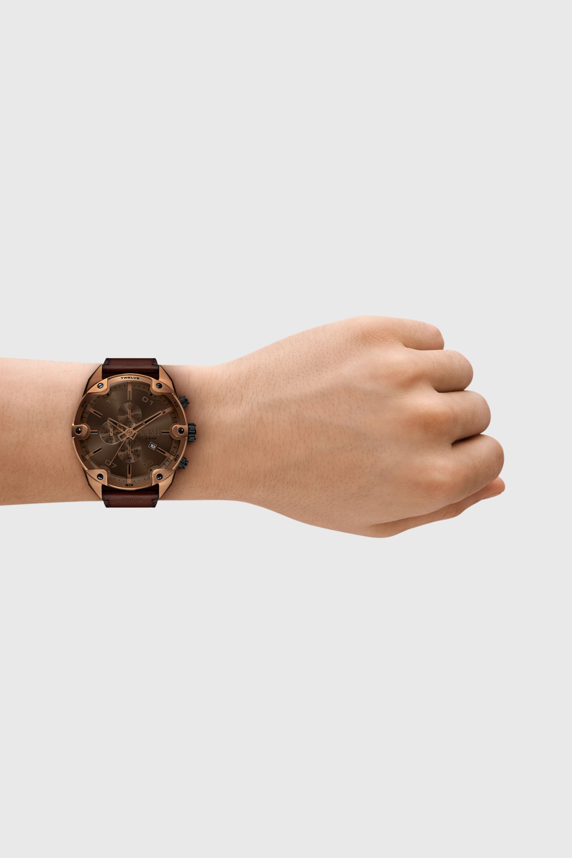 Men's Spiked brown leather watch | Brown | Diesel TR