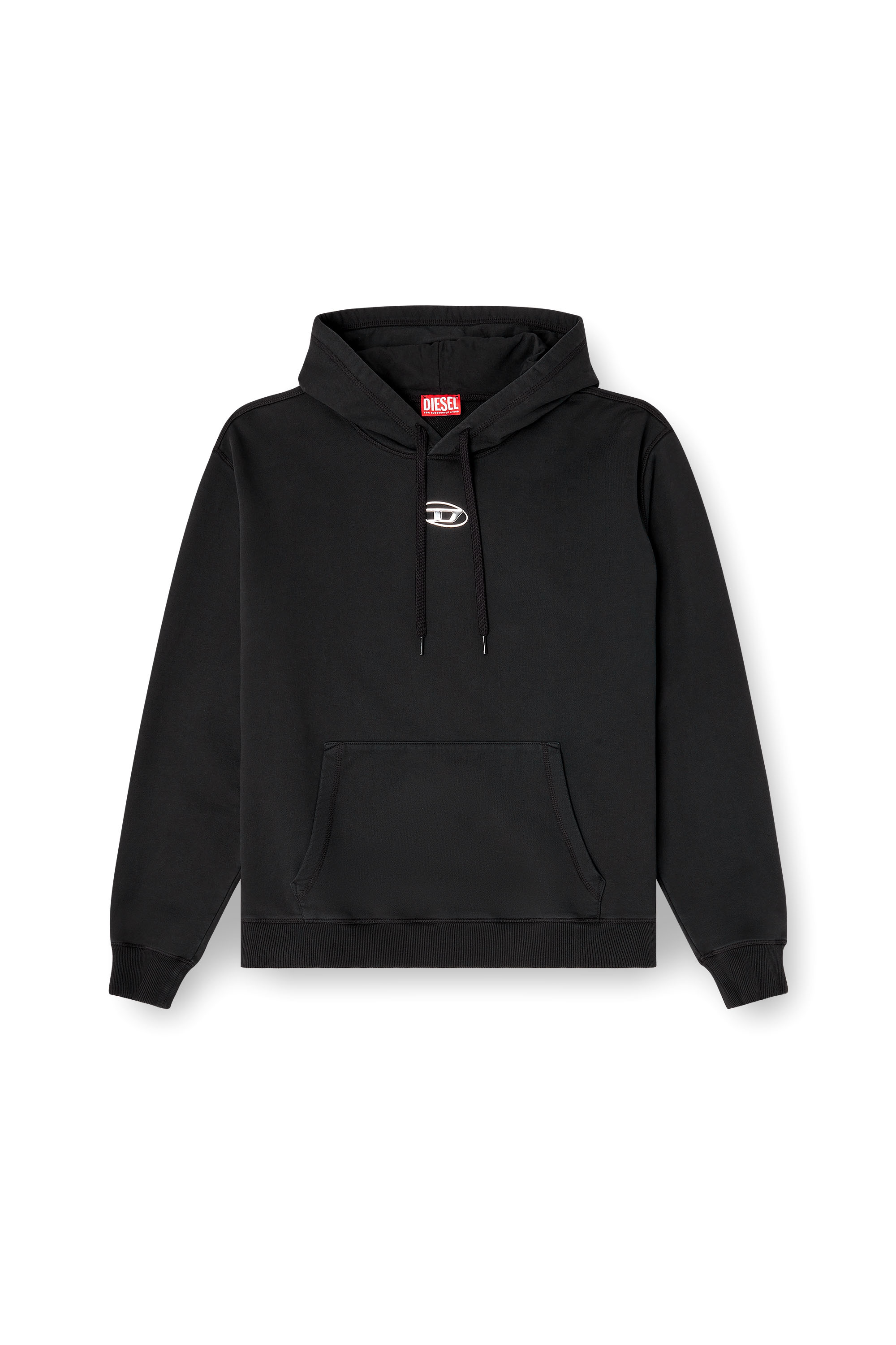 Diesel - S-NORM-HOOD-IOD, Man's Cotton hoodie with metallic Oval D in Black - 4