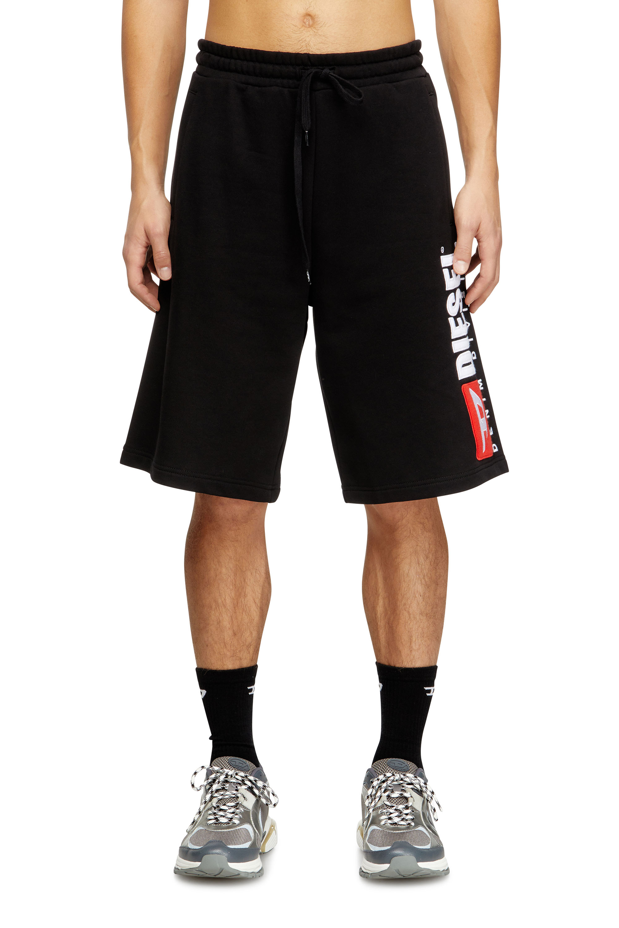 Diesel - P-CROW-DIV, Man's Fleece shorts with maxi logo patch in Black - 1