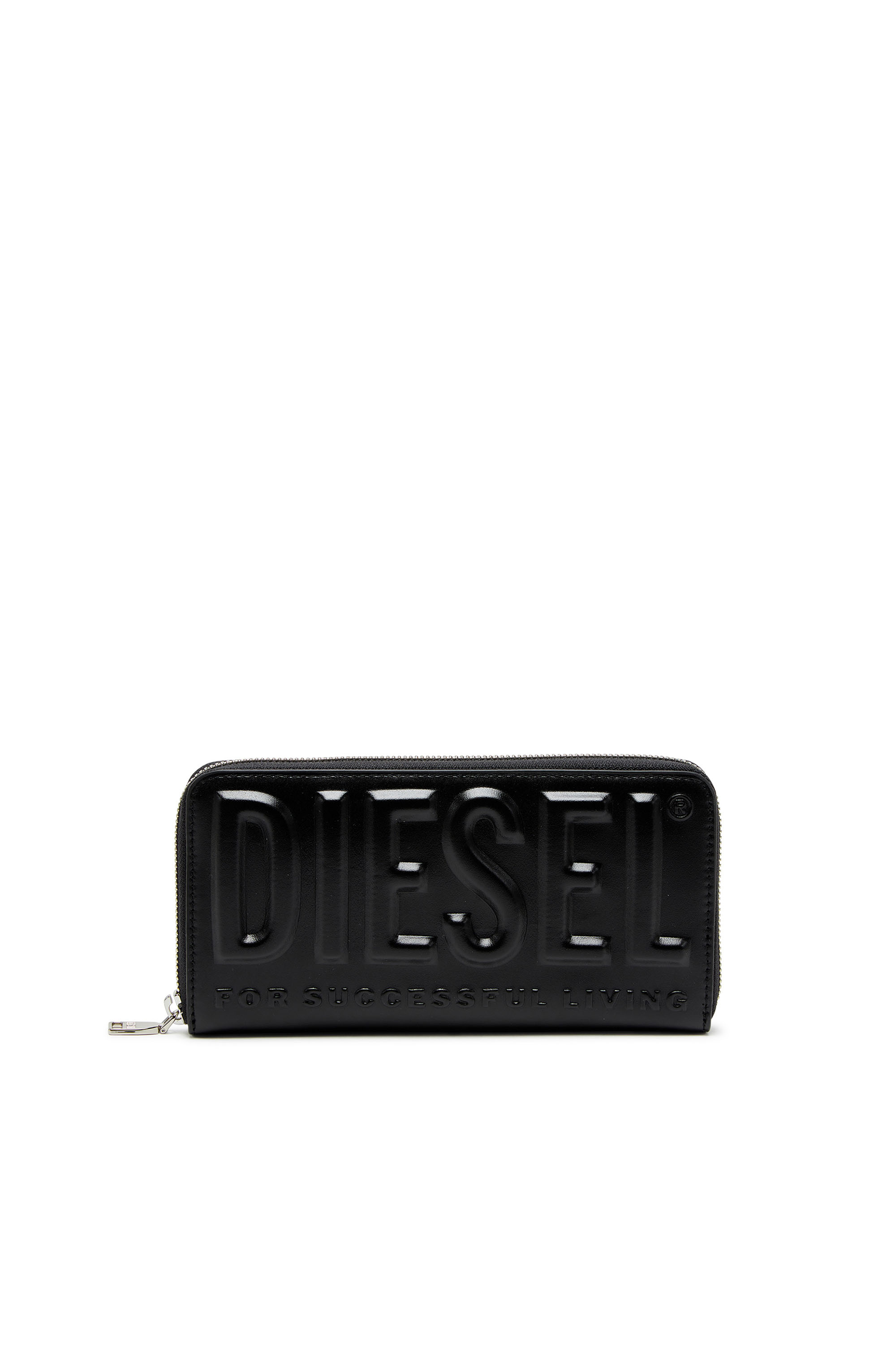 Diesel - DSL 3D -CONTINENTAL ZIP L, Man Long zip wallet in logo-embossed leather in Black - Image 1