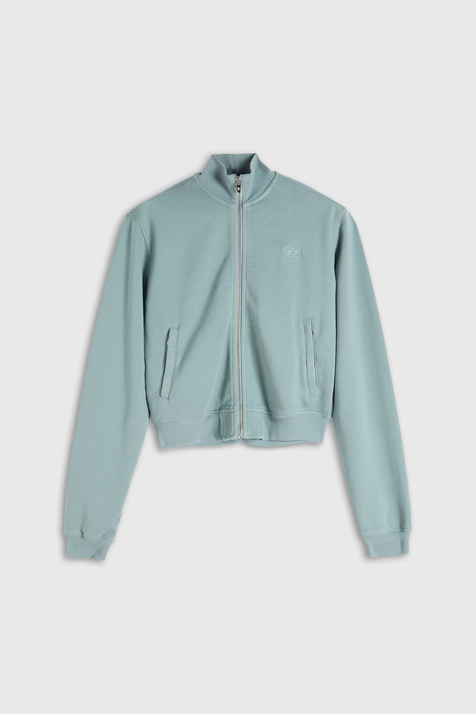 Diesel - F-FLACIN-OD, Woman's Zipped sweatshirt with silver Oval D in Light Blue - 2