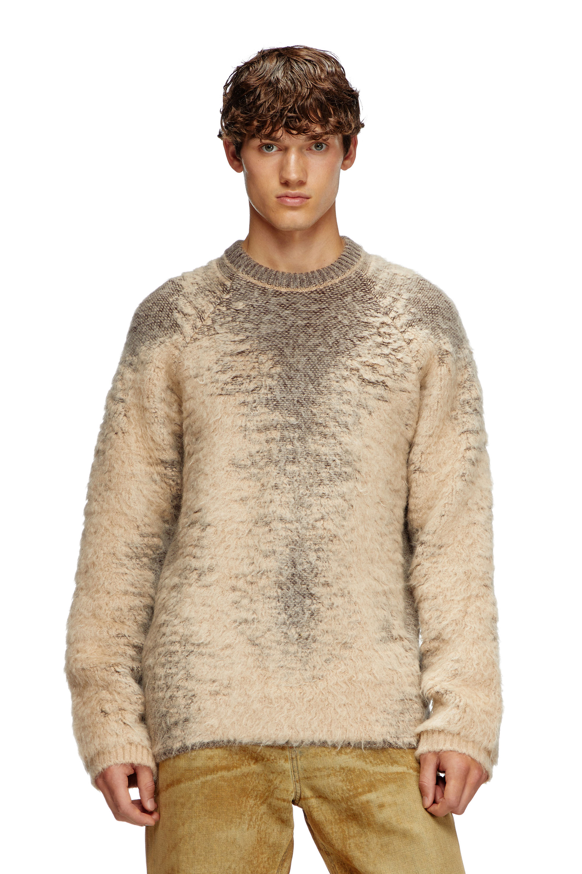 Diesel - K-PENNAC, Man's Mohair-blend jumper with sweat effects in Beige - 3