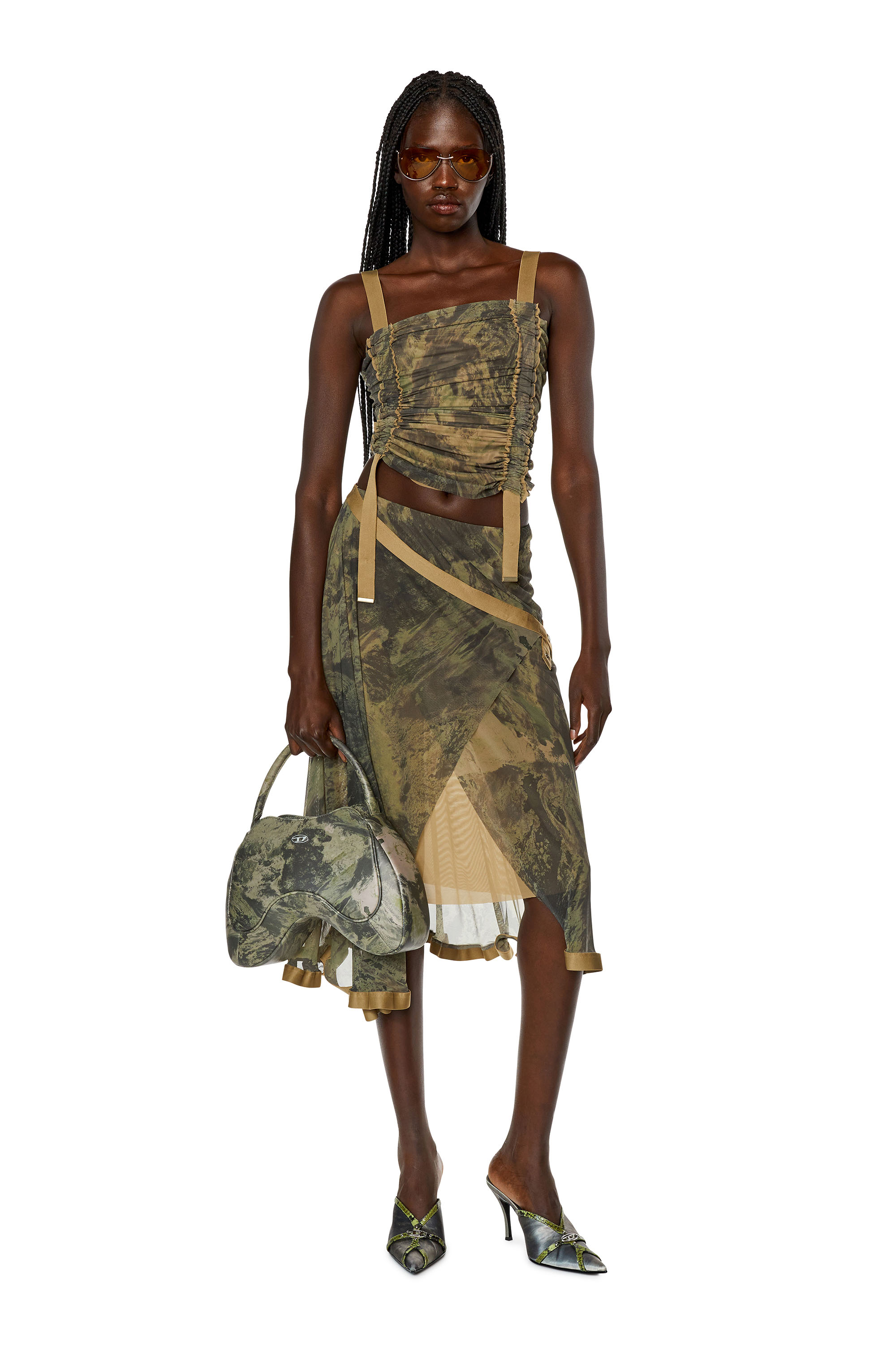 Diesel - O-RAY, Woman's Wrap skirt in Planet tulle in Green - 1