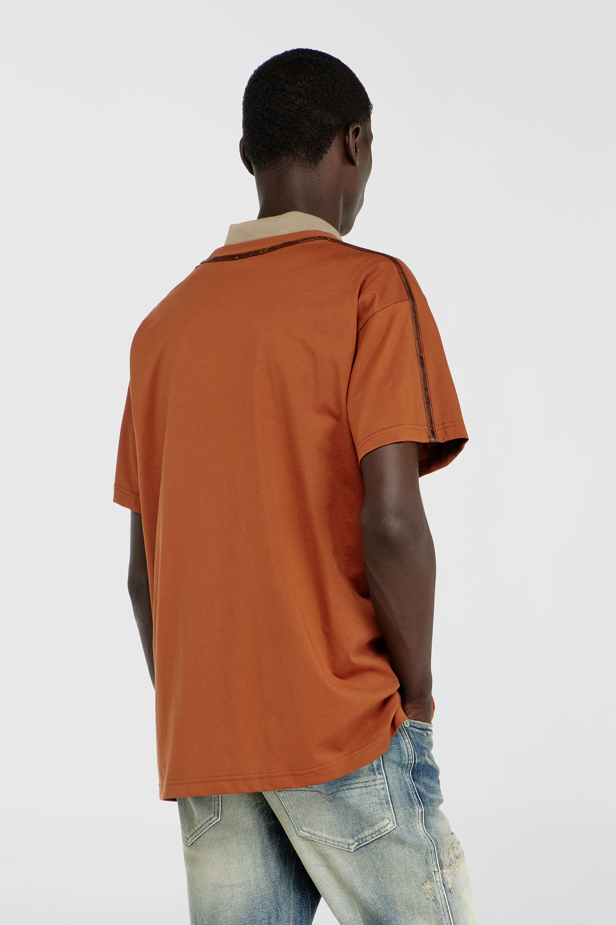 Diesel - T-NORM-FL, Man's T-shirt with contrast trims and logo patch in Orange - 4