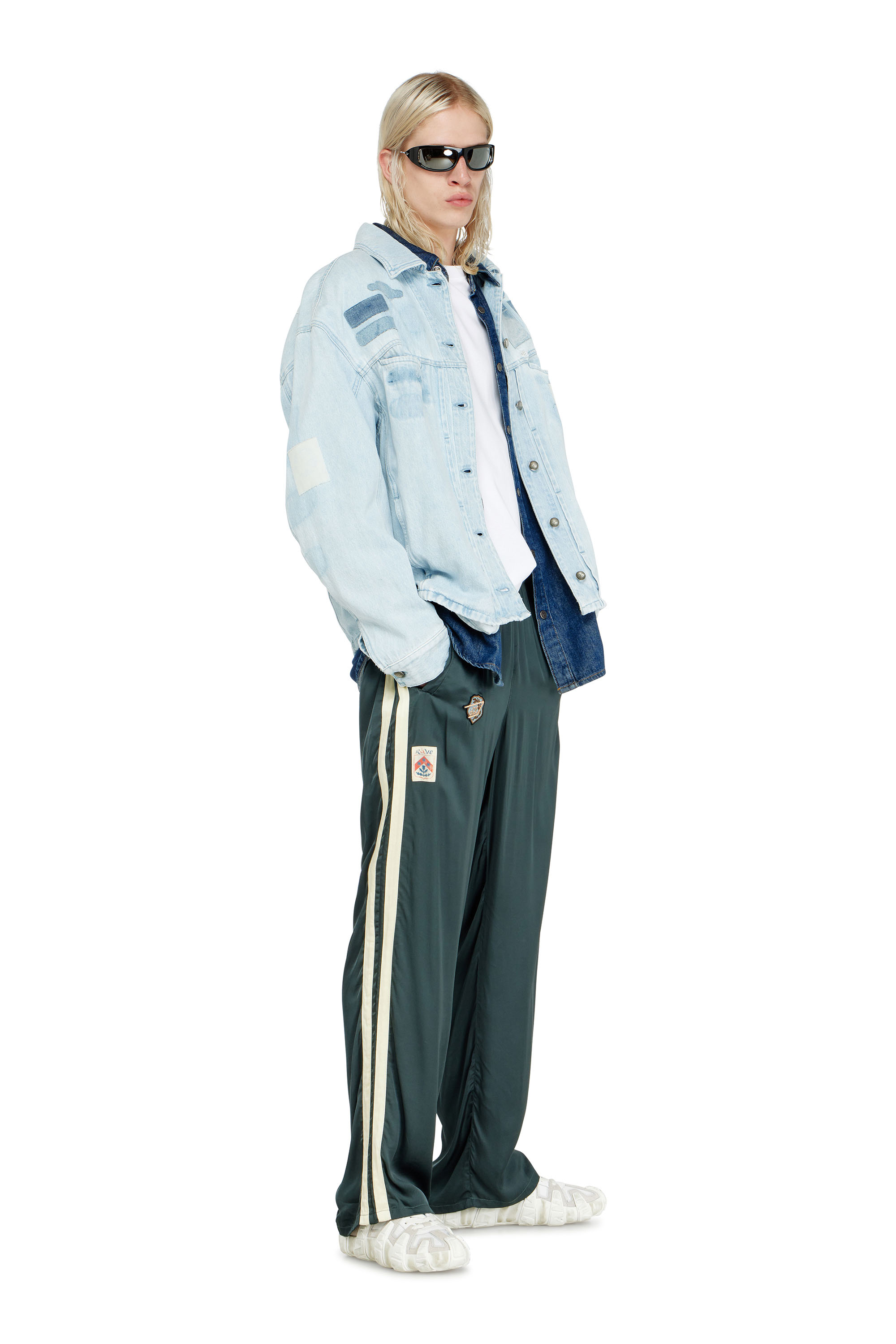 Diesel - P-ANNU, Man's Satin track pants with patches in Dark Green - 1