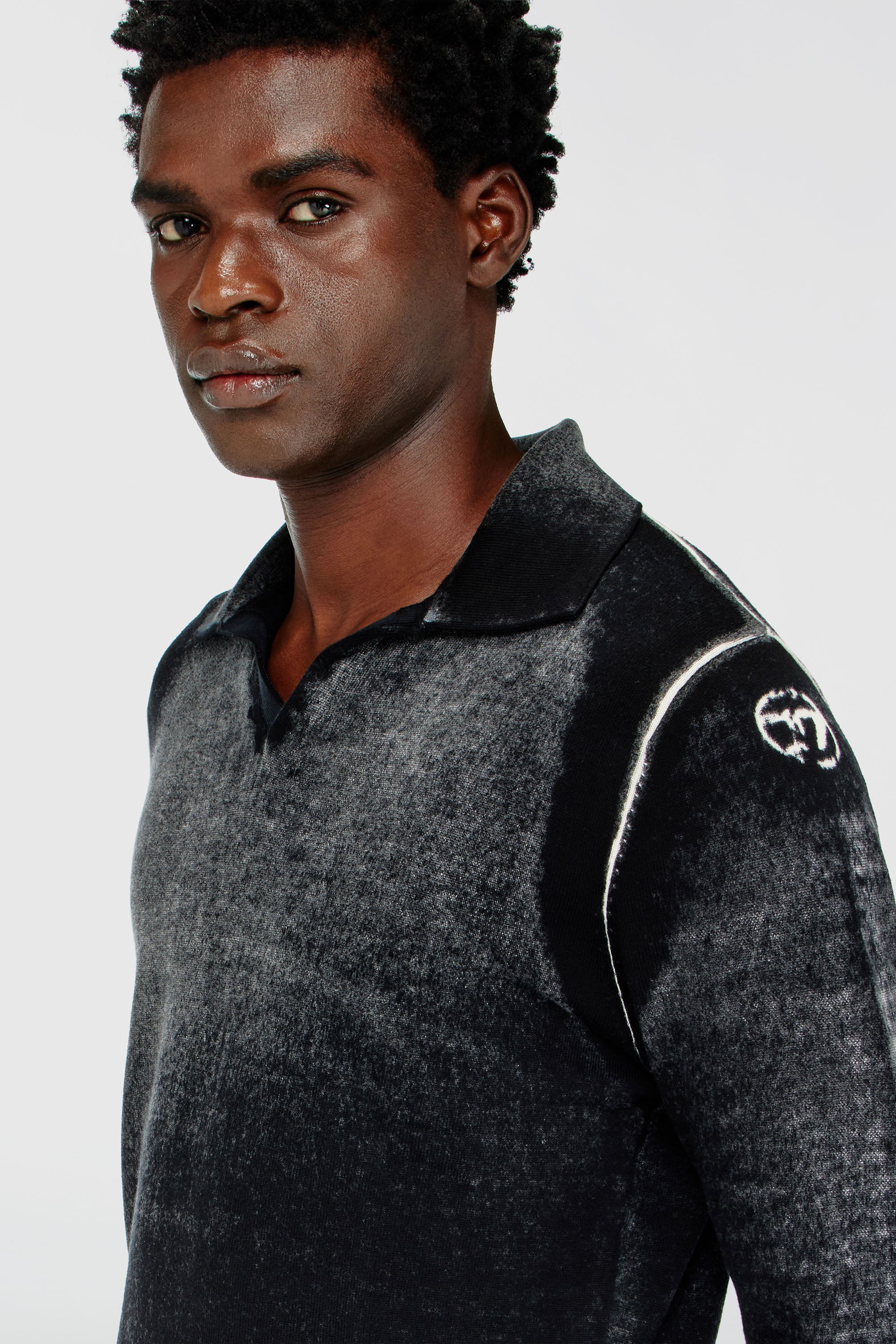 Men's Reverse-print polo jumper | Black | Diesel TR