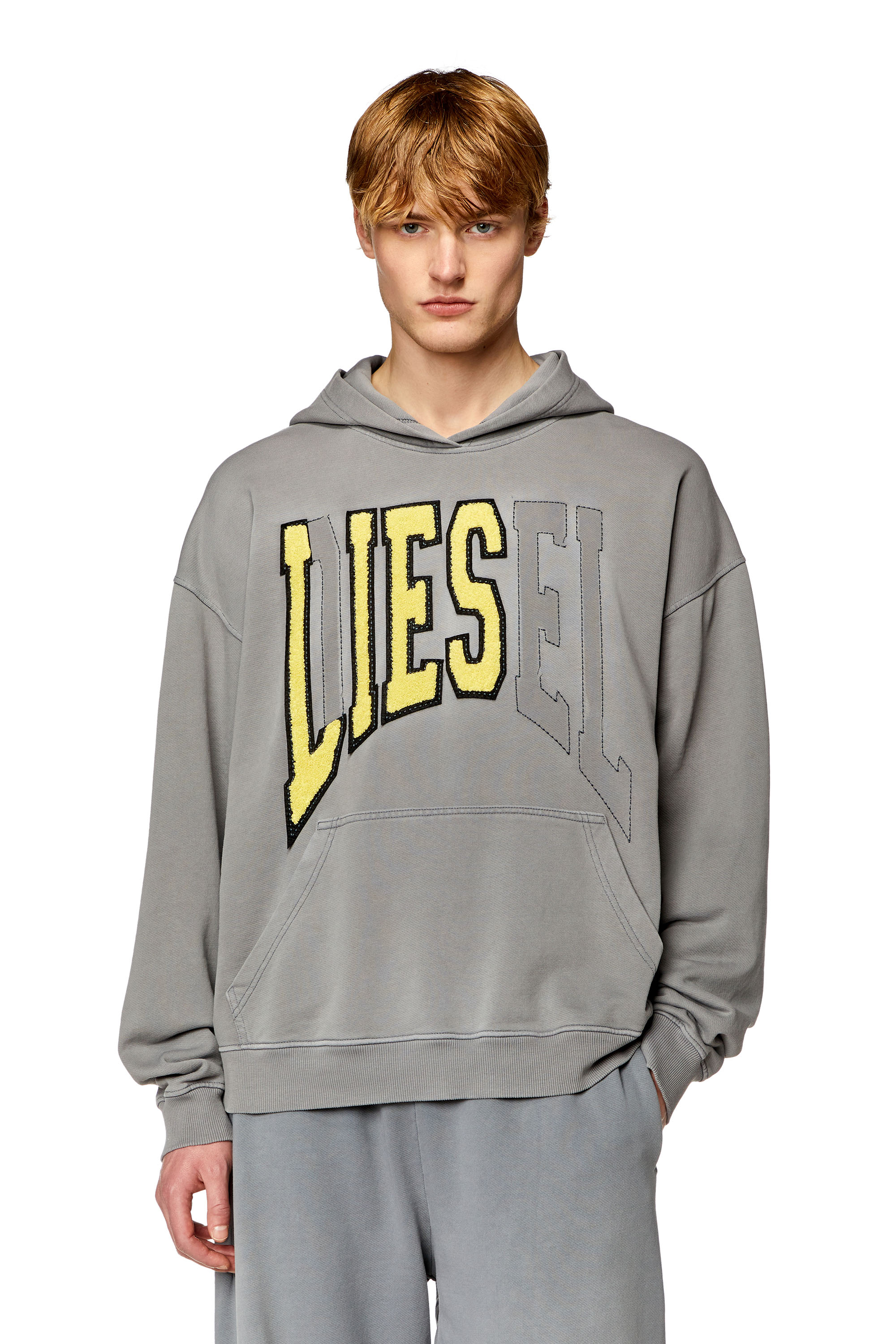 Diesel - S-BOXT-HOOD, Man's College hoodie with LIES patches in Grey - 3