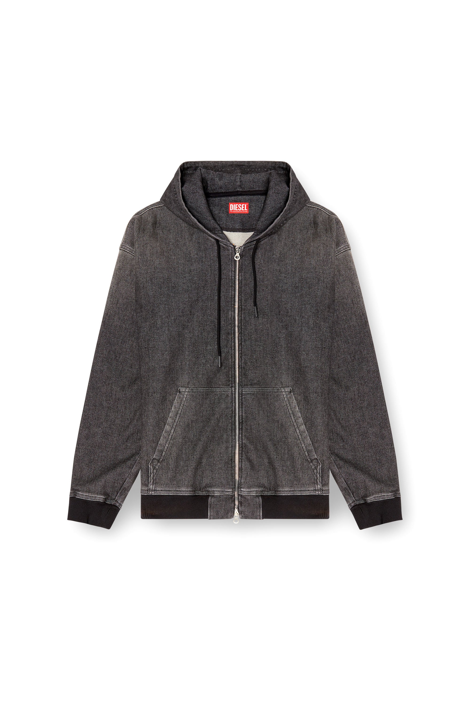 Diesel - D-GIRI-S TRACK, Unisex's Zipped hoodie in dirt-effect Track Denim in Black - 3