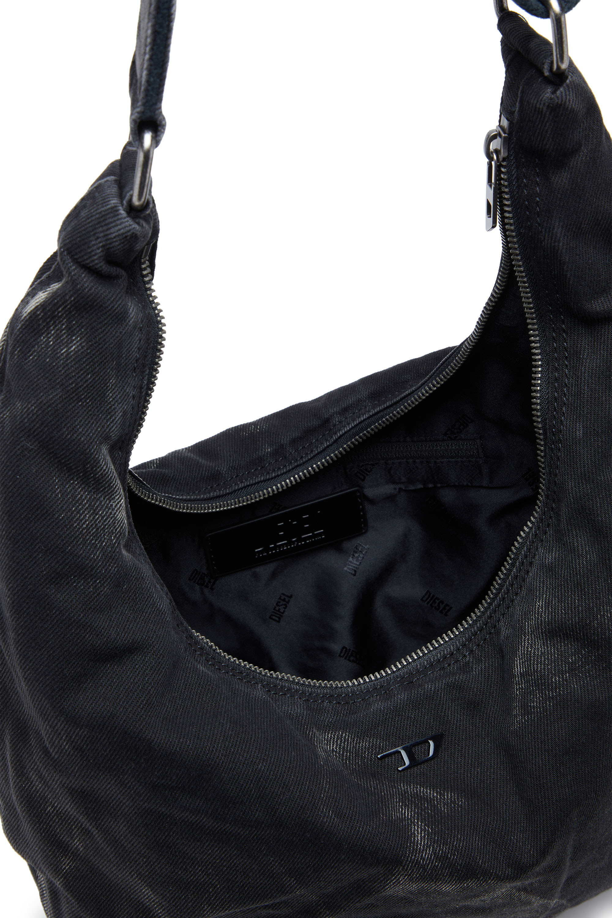 Diesel - RAVE HOBO X, Unisex's Rave - Hobo denim bag with zipper in Black - 4