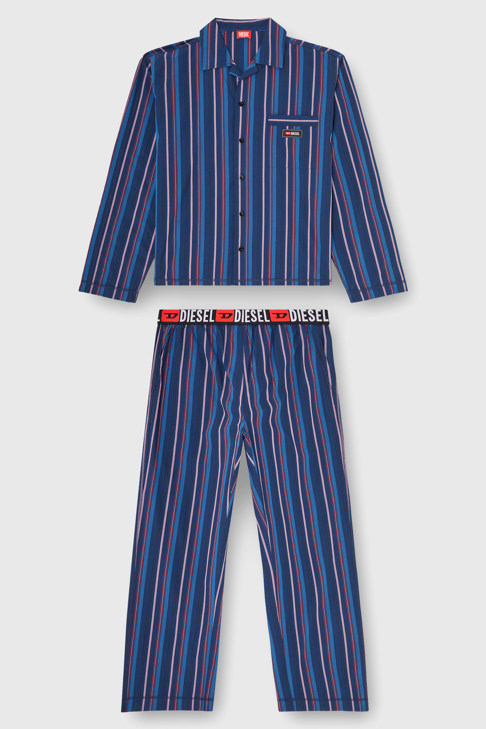 Diesel - SET-PAUL-D-CORE, Man's Cotton pajama set with stripes in Blue - 2