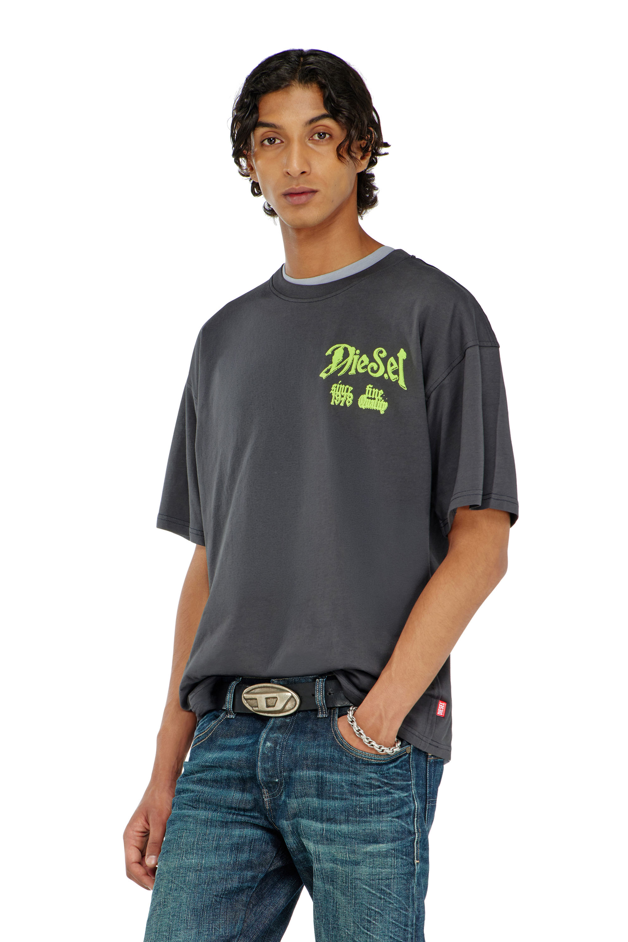 Diesel - T-BOXT-AA2, Man's Cotton T-shirt with flock graphic in Dark grey - 3