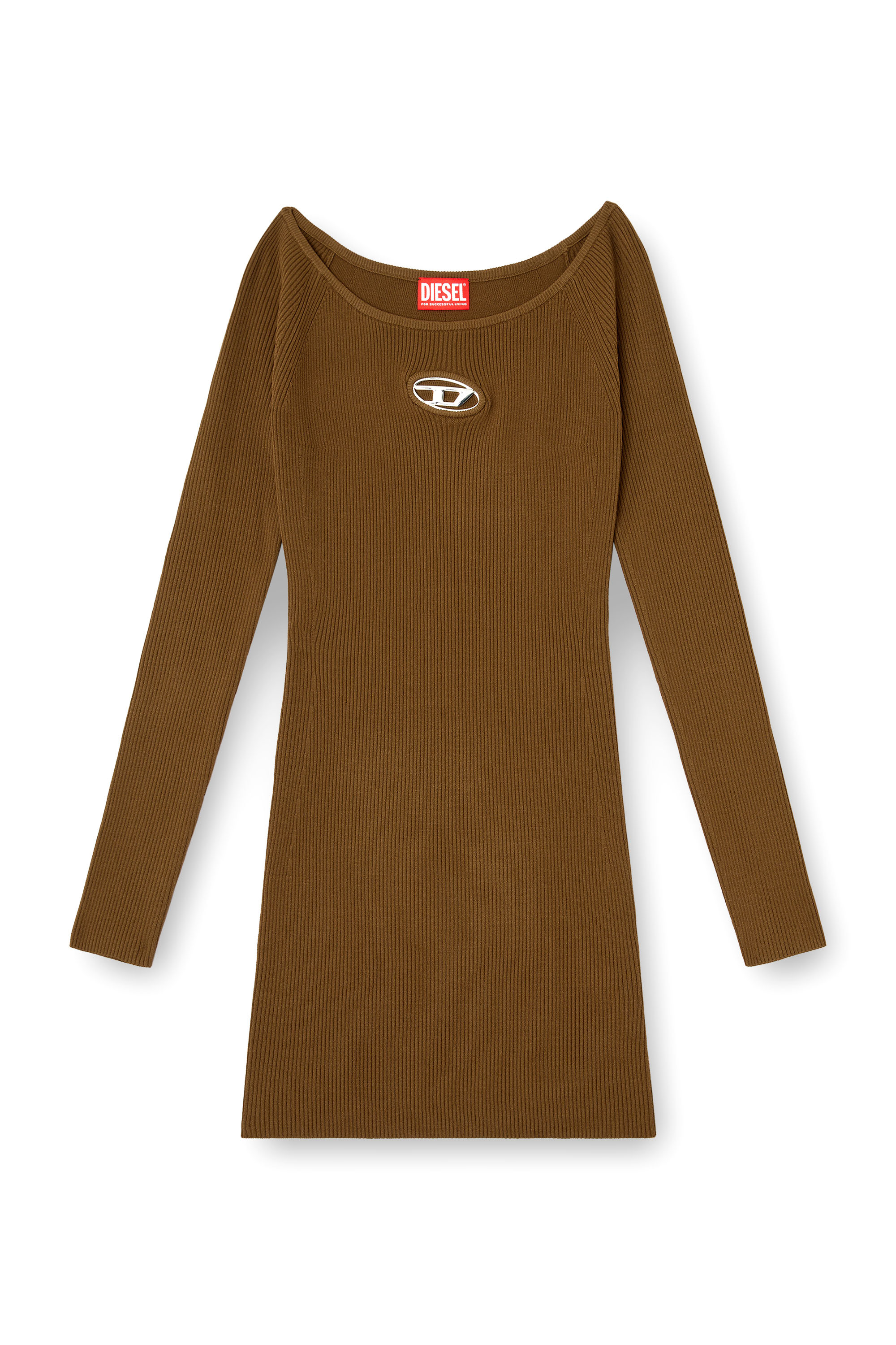 Diesel - M-VERA, Woman's Off-the-shoulder dress in ribbed knit in Brown - 2
