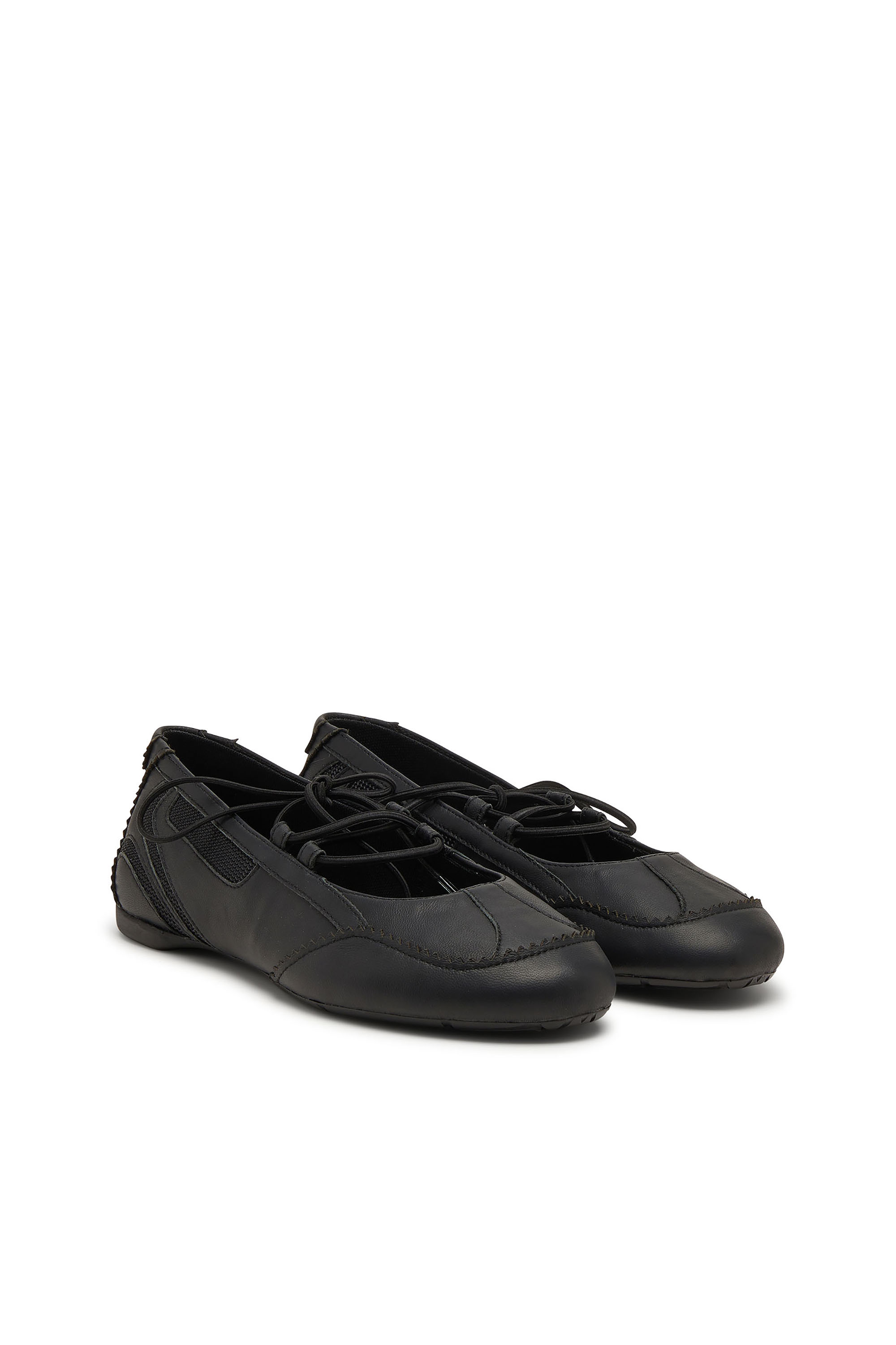 Diesel - D-MILE BALLERINA LACE UP W, Woman's D-Mile-Lace-up ballet flats in leather and mesh in Black - 2