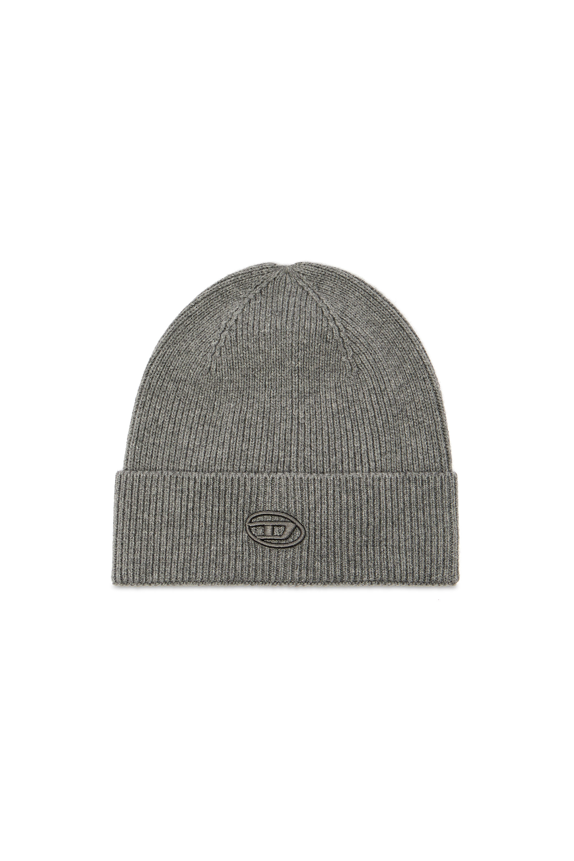 Diesel - K-CODER-FULLY B, Unisex's Ribbed beanie with D embroidery in Grey - 1