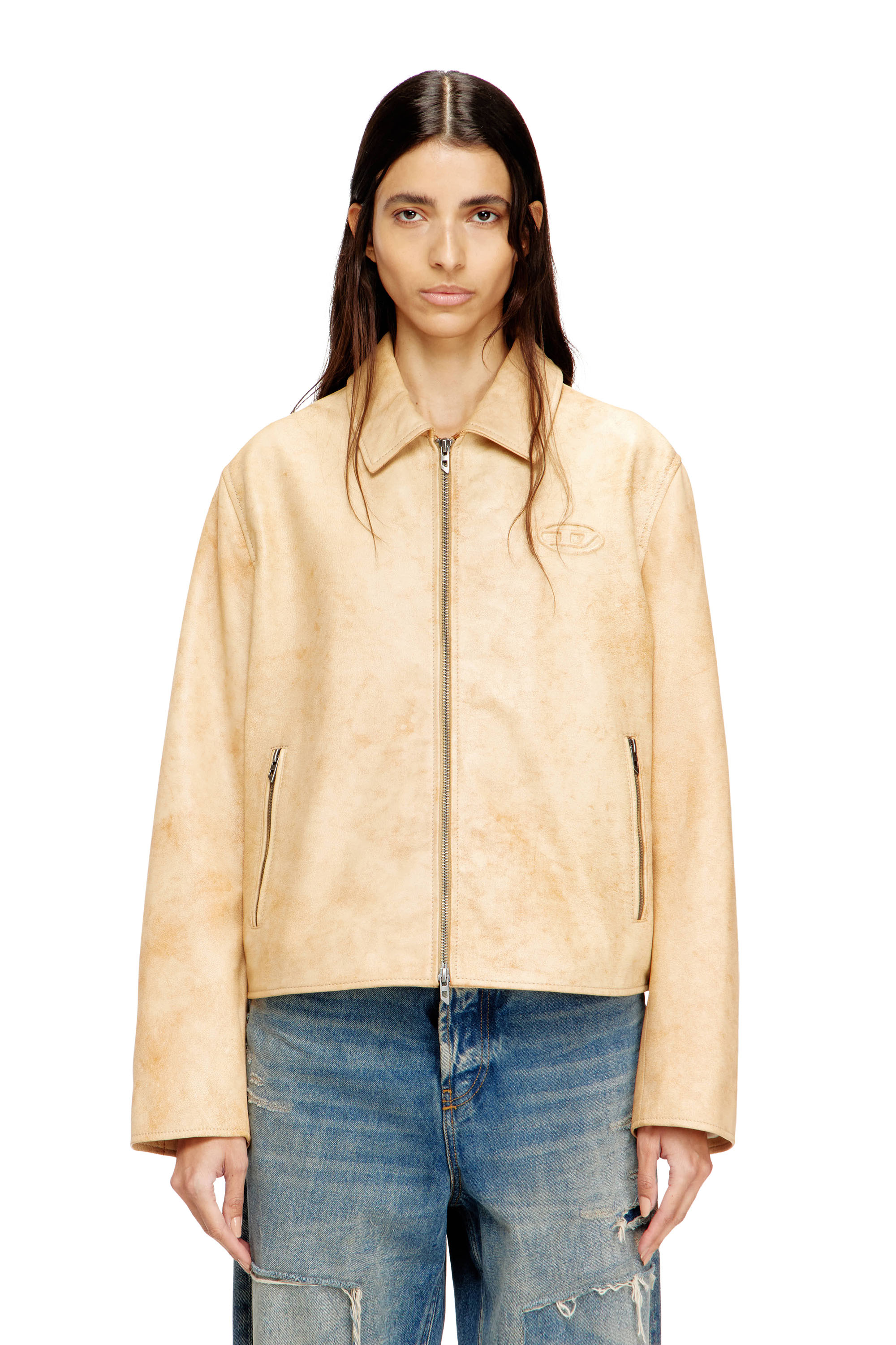 Diesel - L-AMAR-A-FEM-S1, Woman's Coach jacket in treated leather in Beige - 1