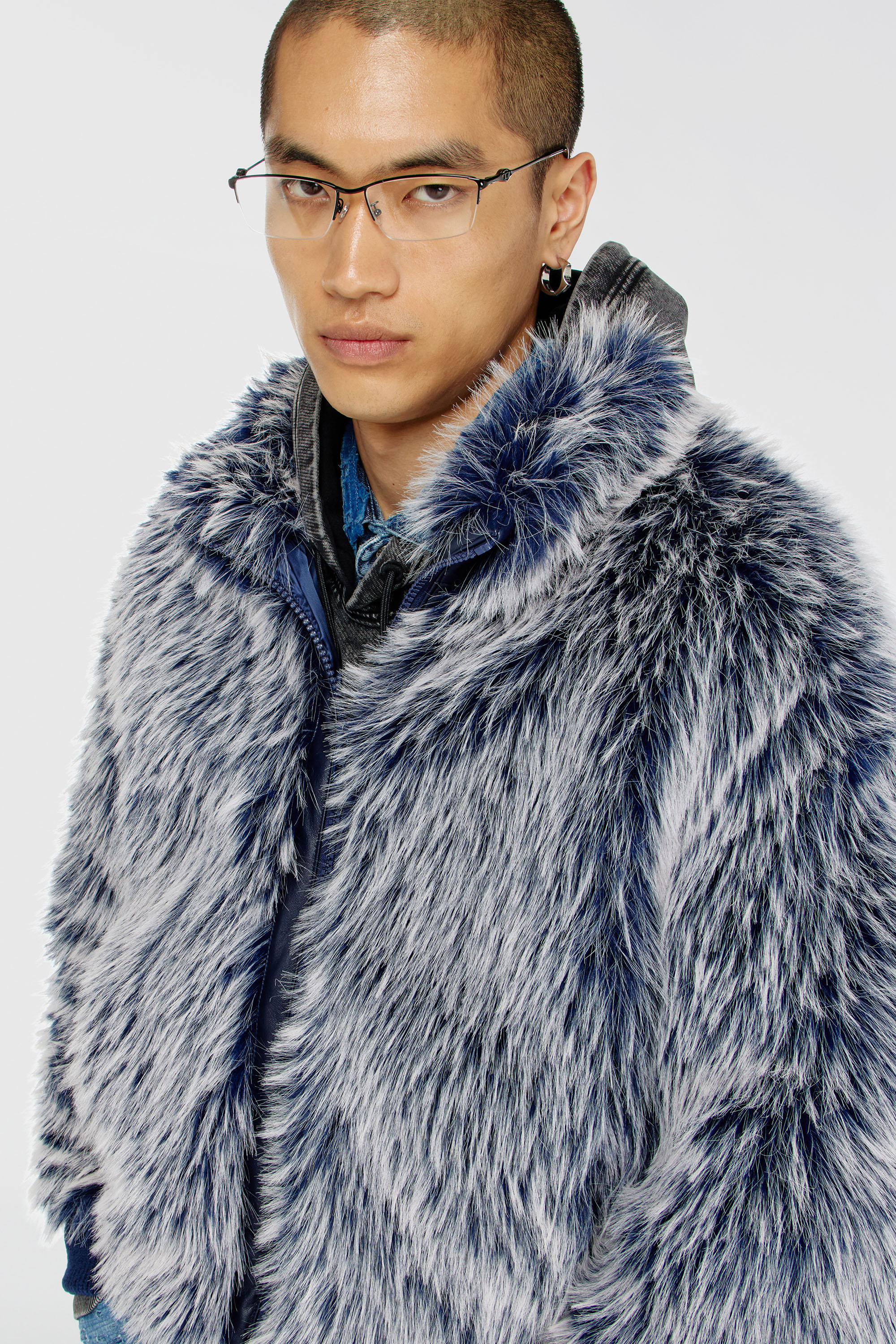 Diesel - W-VICTOR, Man's Shaggy winter jacket in Medium blue - 5