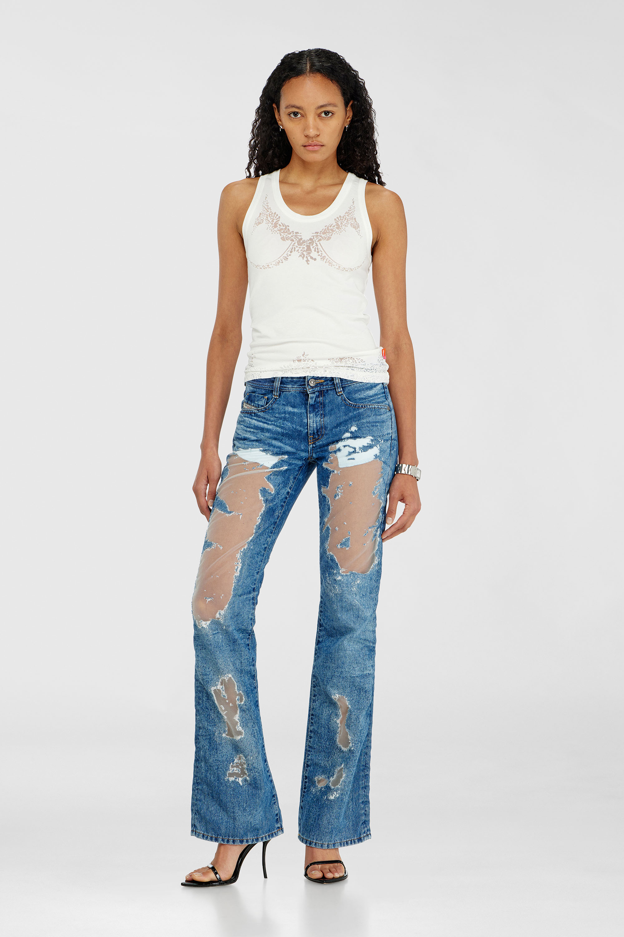 Diesel - PR-T-ANKI-LACE-R, Woman's Tank top with devor&eacute; lace effect in White - 2