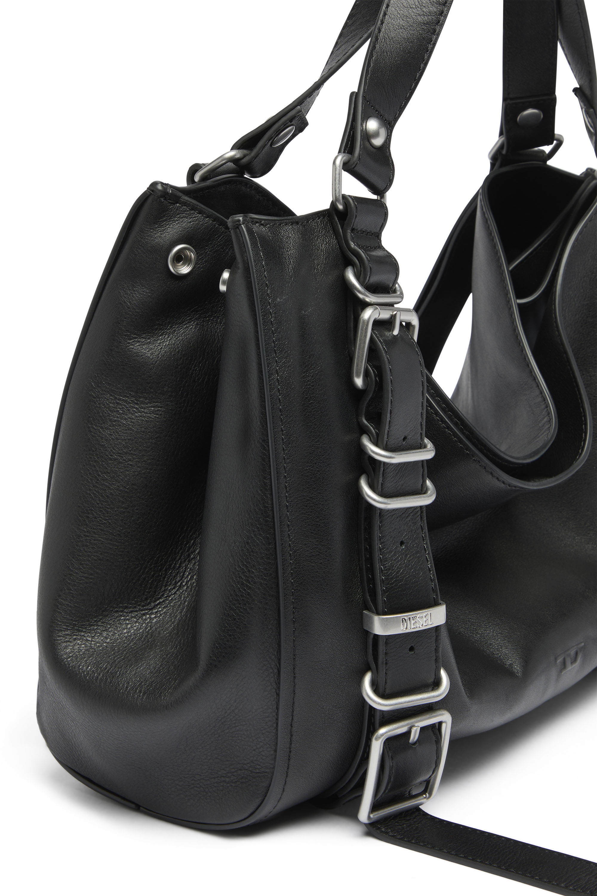 Diesel - D-ONE TOPHANDLE M, Unisex's D-One-Medium top-handle bag in treated leather in Black - 5
