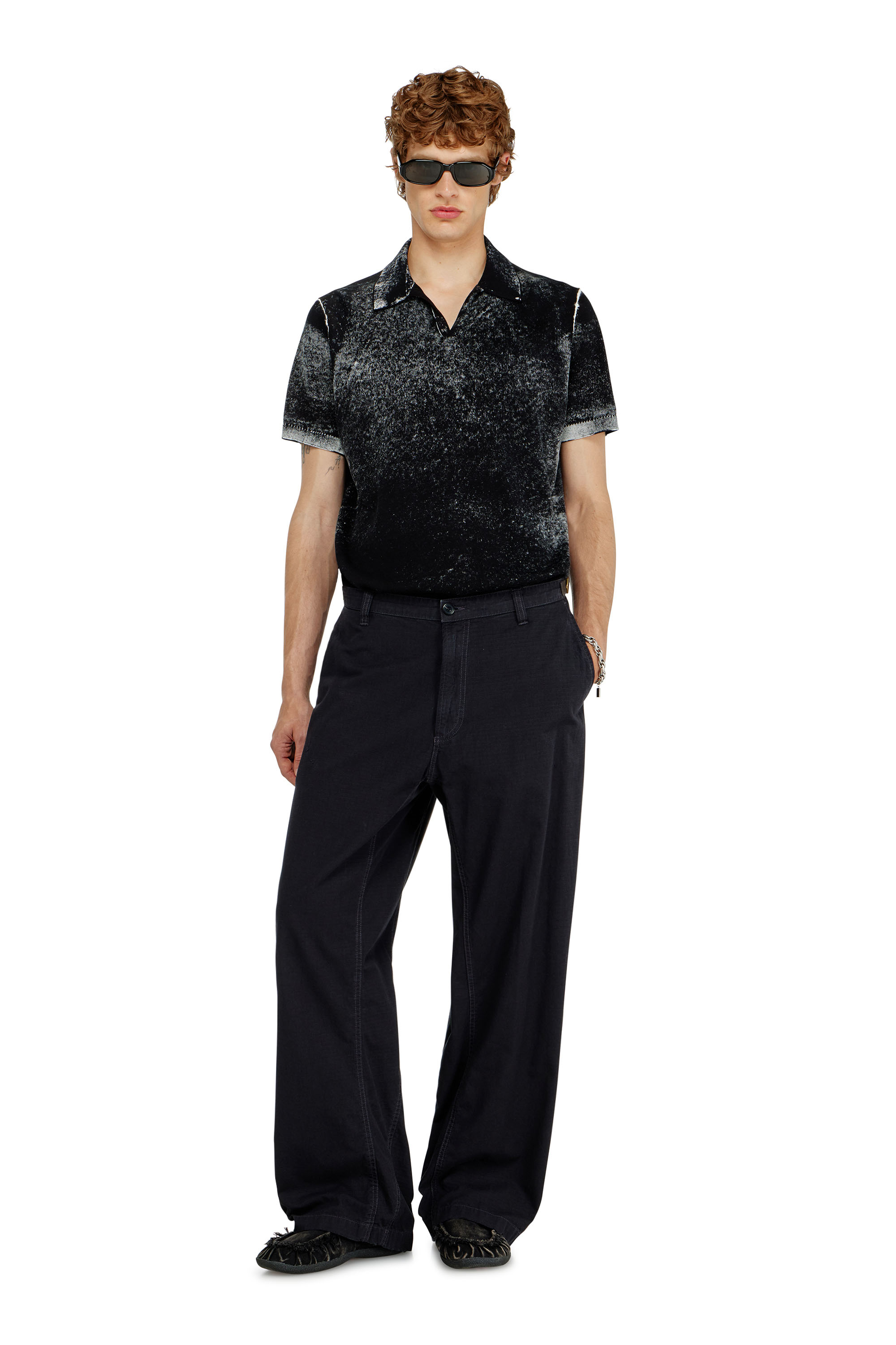 Diesel - K-LAWRIE, Man's Knit polo shirt with faded reverse print in Black - 4