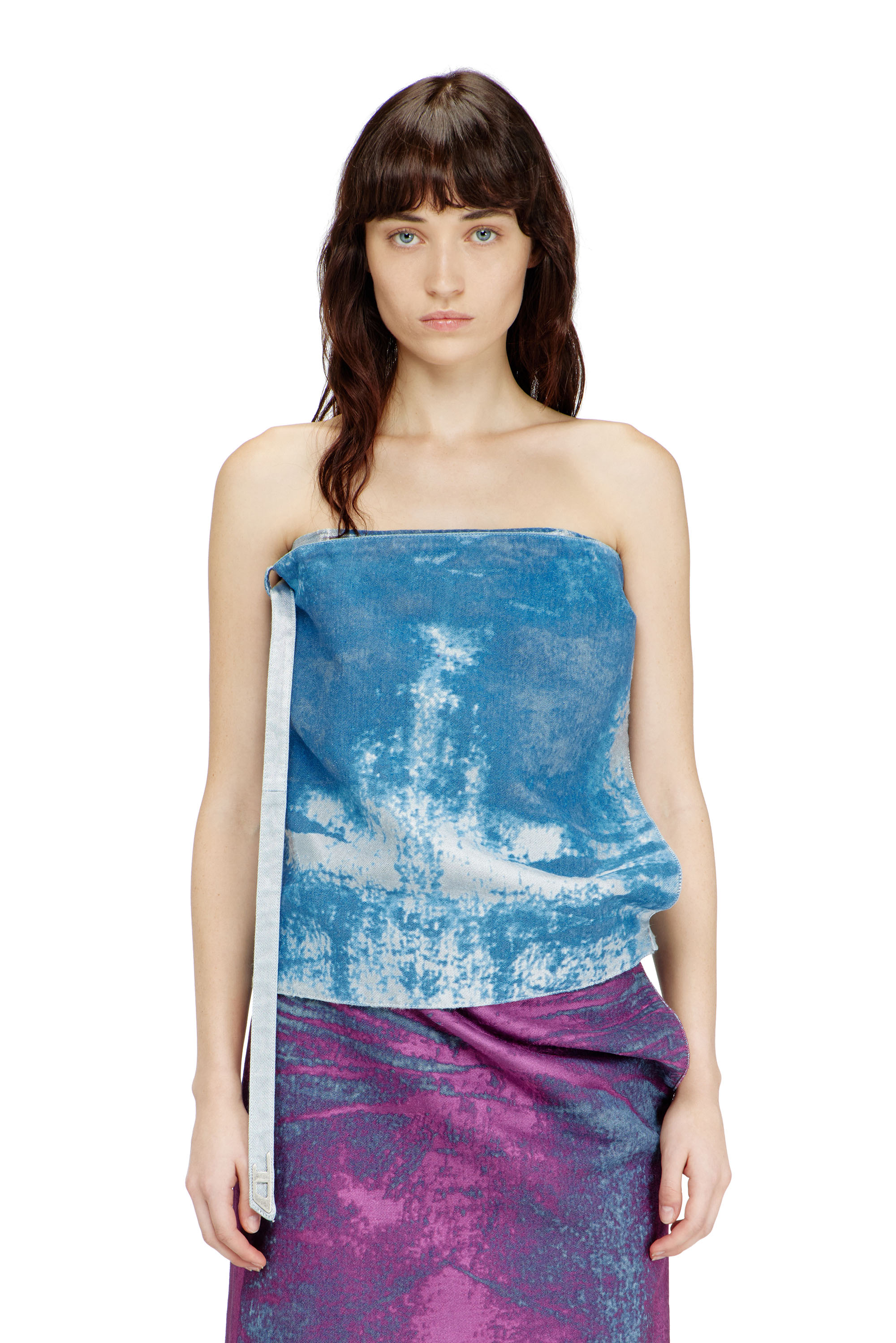 Diesel - DE-SANDIE-FSI, Woman's Sleeveless top in coloured satin denim in Blue - 3