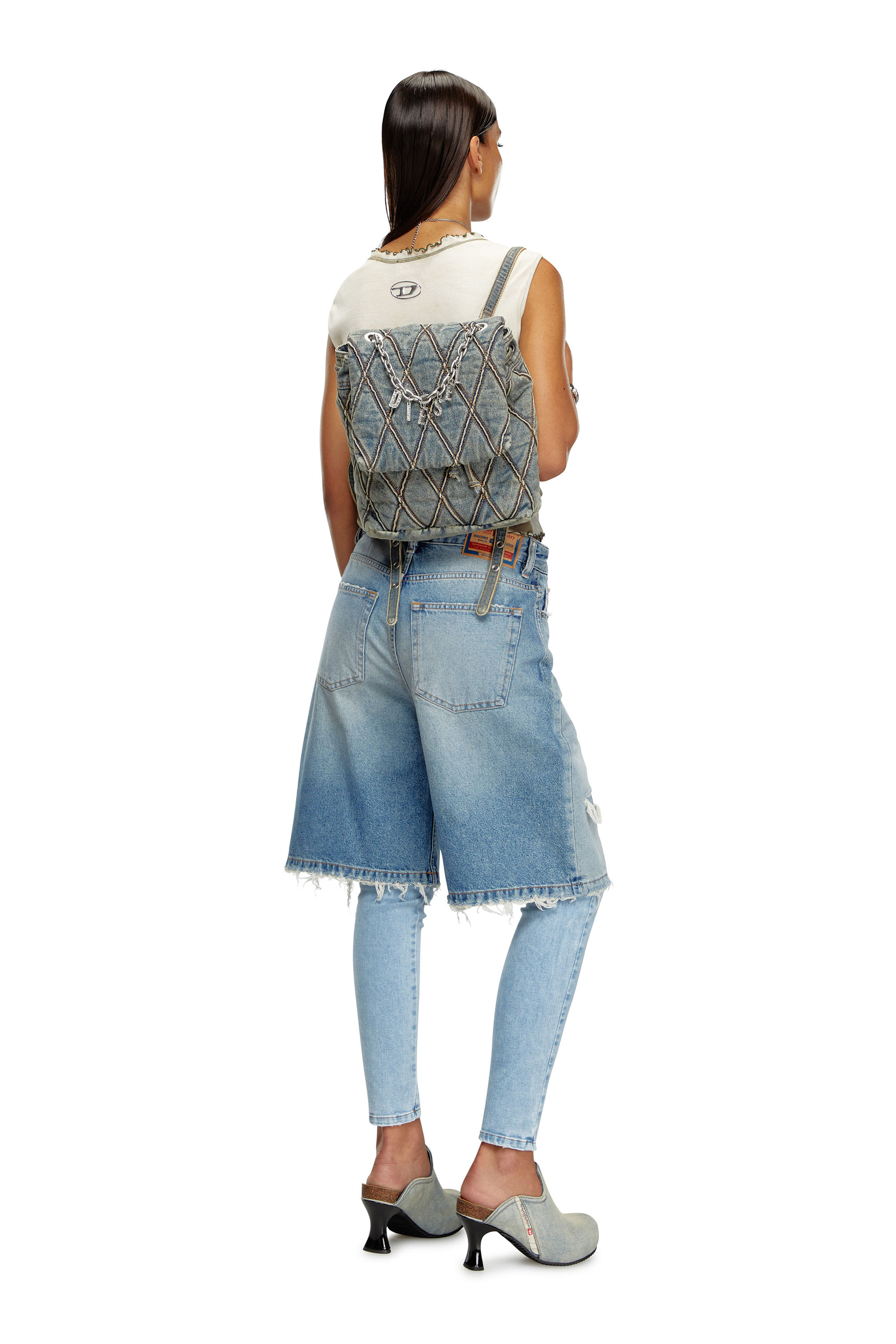 Women's Charm-D S-Backpack in Argyle quilted denim | Blue | Diesel