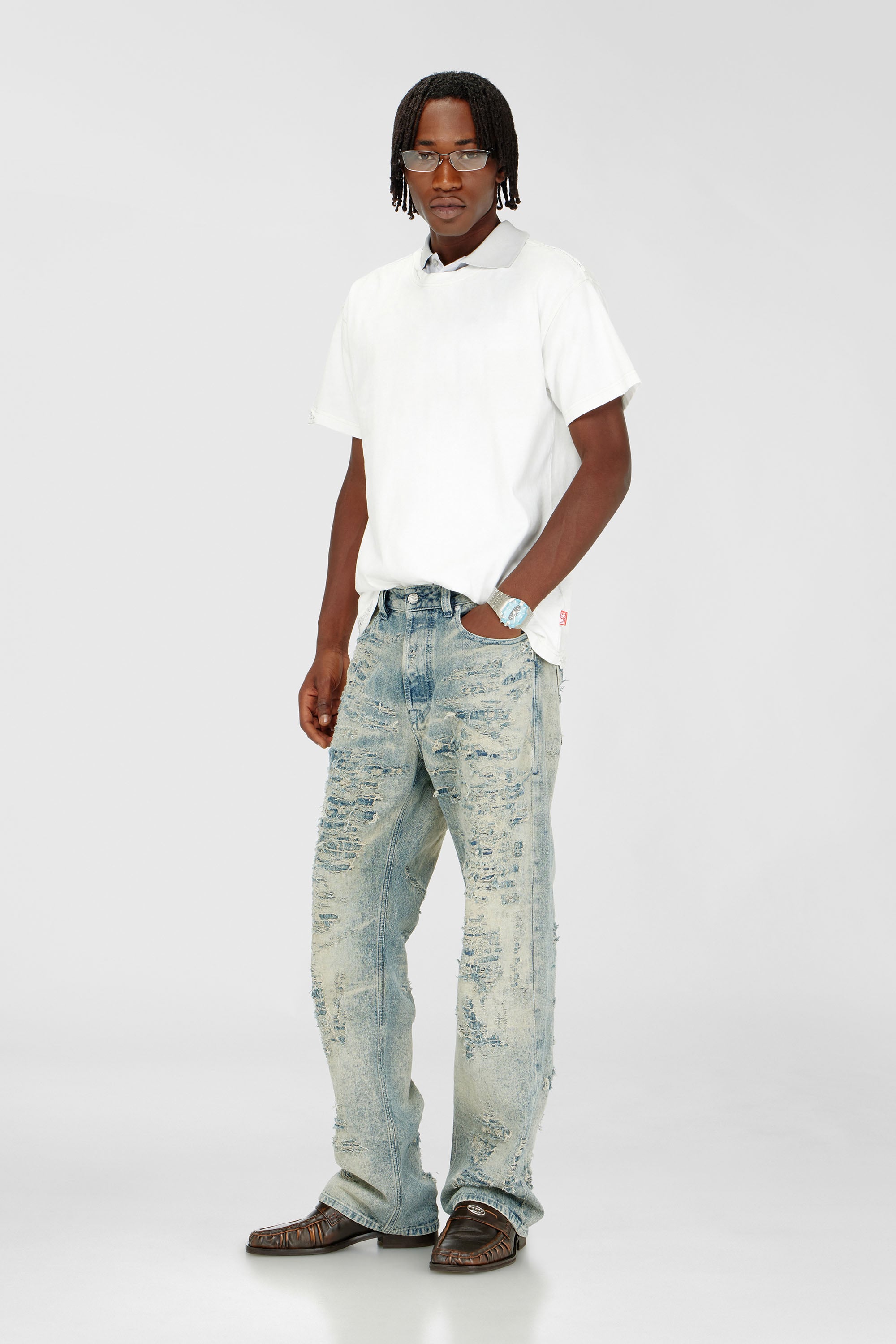 Diesel - T-NORM-CRYSTALS, Man's T-shirt with frayed edges and crystal details in White - 1