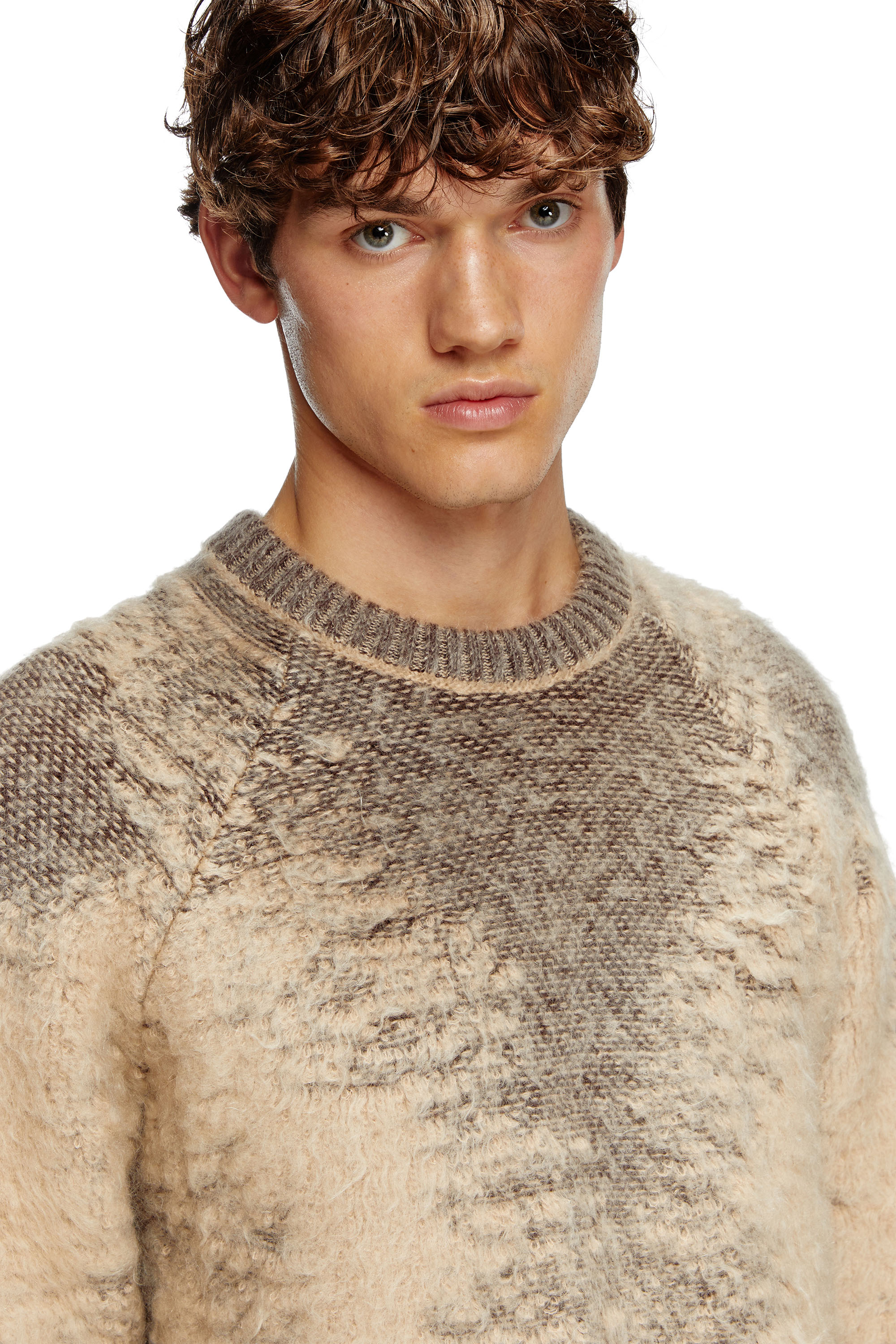Diesel - K-PENNAC, Man's Mohair-blend jumper with sweat effects in Beige - 5