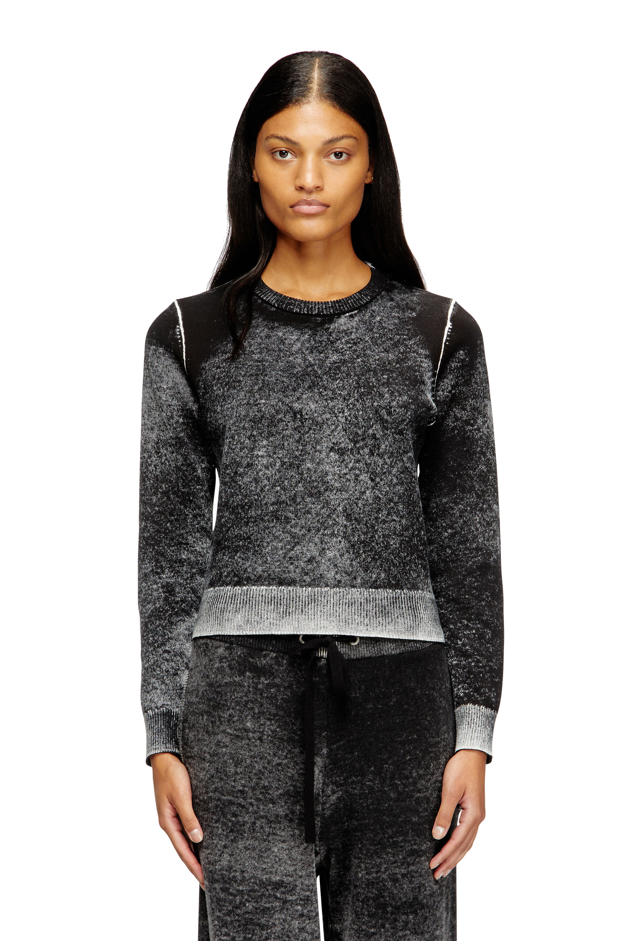 Diesel - M-LOVRE, Woman's Jumper with faded reverse print in Grey/Black - 1