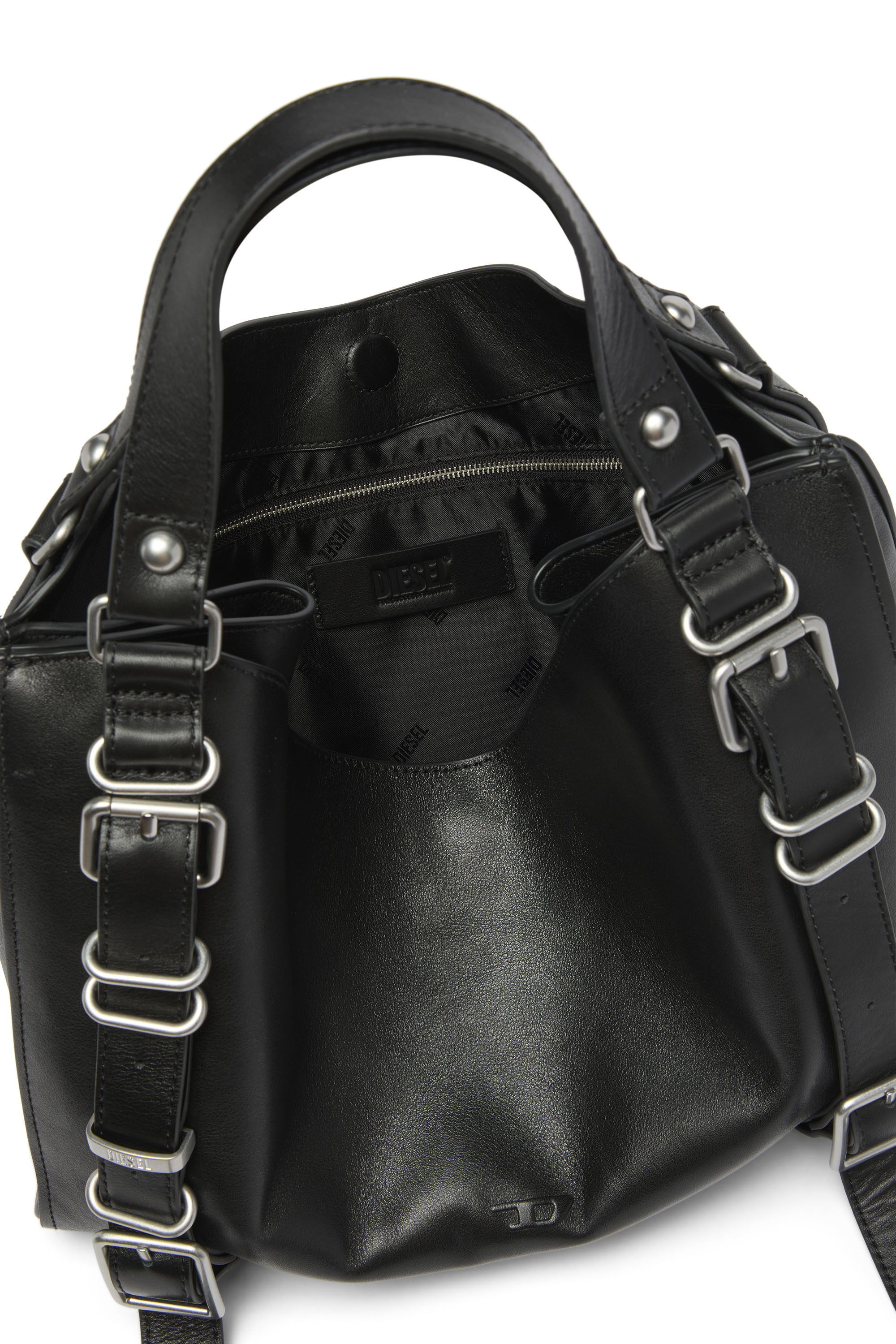 Diesel - D-ONE TOPHANDLE M, Unisex's D-One-Medium top-handle bag in treated leather in Black - 3