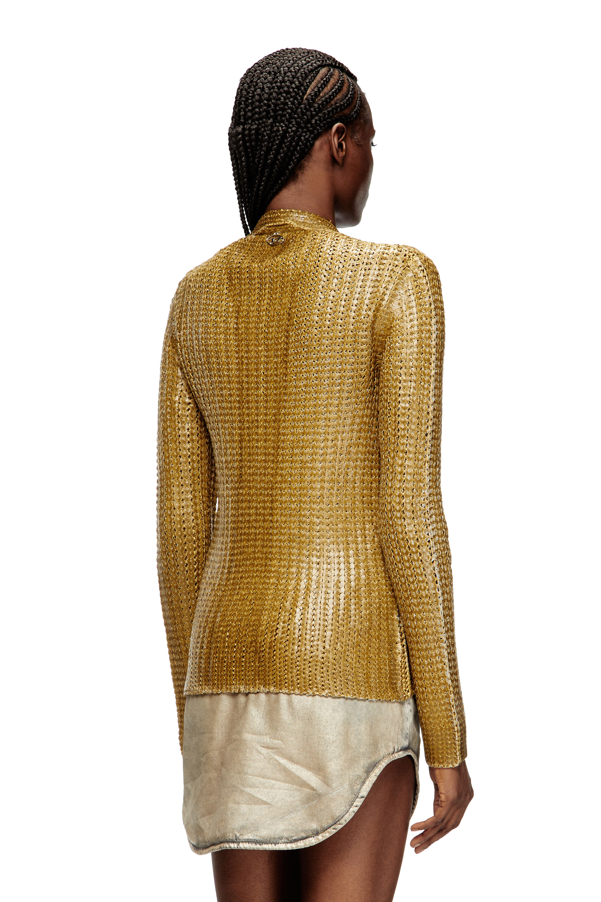 Diesel - M-MILLO, Woman's Ribbed cardigan with shiny effect in null - 4